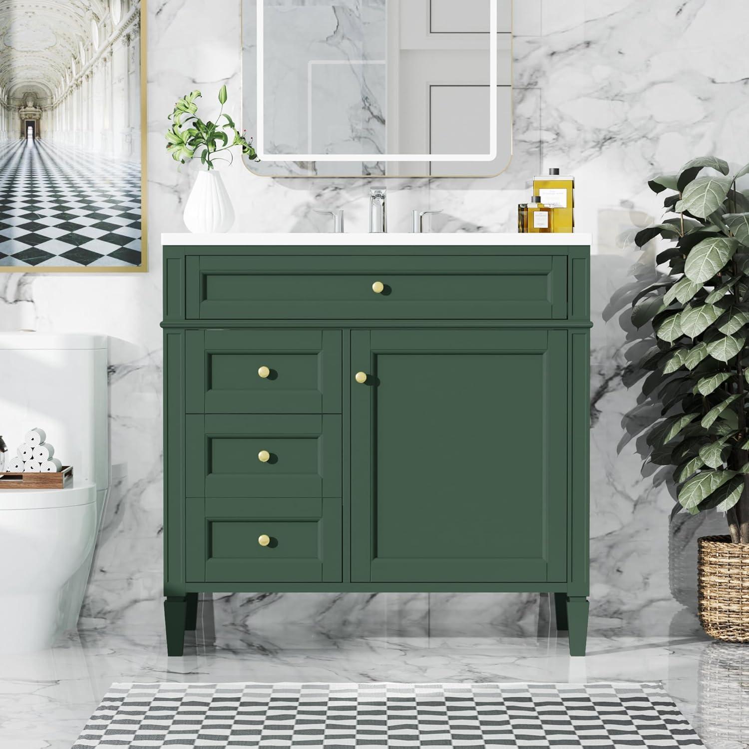 36" Bathroom Vanity with Single Sink Combo, Modern Undermount Bathroom Sink Cabinet with 2 Drawers and a Tip-Out Drawer, Freestanding Bathroom Vanities, Soft Closing, Solid Wood Frame…