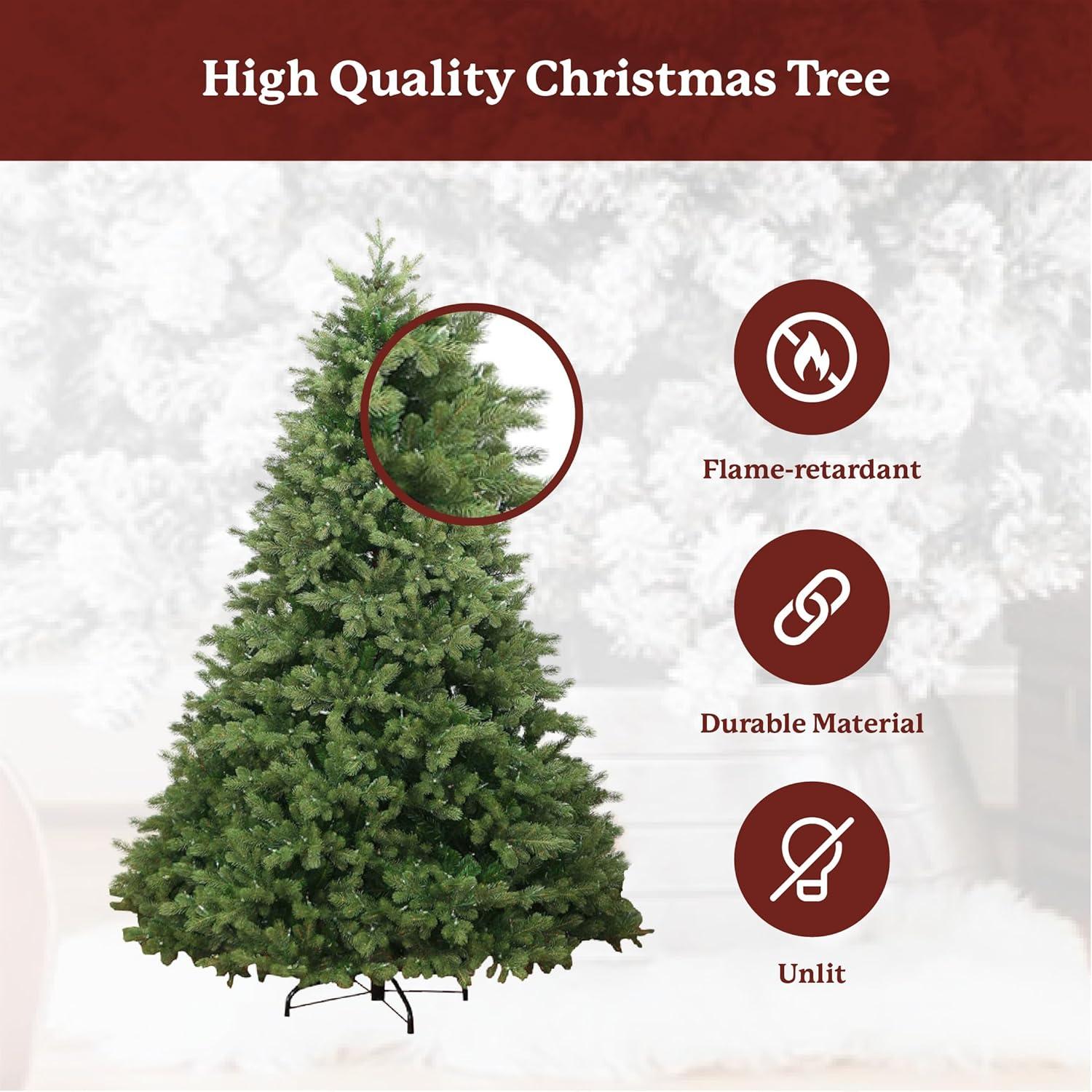 King of Christmas 7.5ft Cypress Spruce Artificial Christmas Tree Unlit, Hinged Xmas Trees with Metal Stand