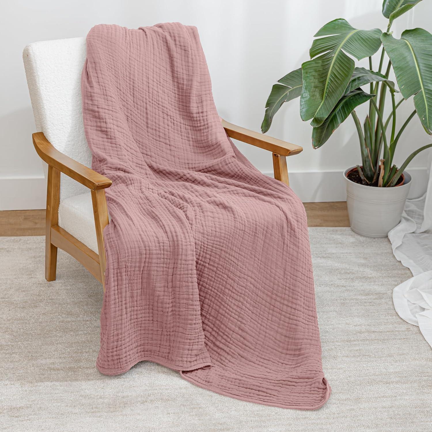 Muslin Blanket for Adults, Extra Large Throw 50" x 60" By Comfy Cubs - Mauve