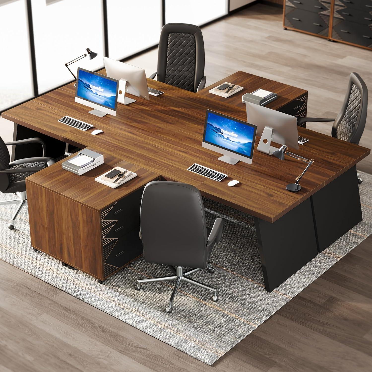Tribesigns L-Shaped Executive Desk, 62" Large Home Office Computer Desk with 2 Storage Drawers and Letter Size File Cabinet, Workstation Business Furniture Set (Oak & Black)