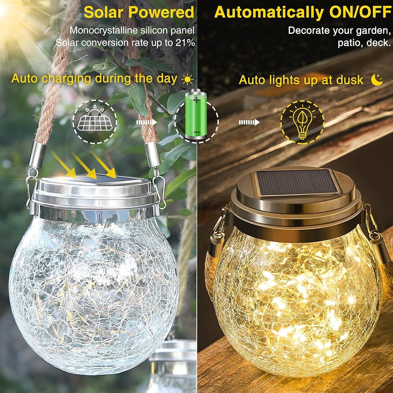 Warm White Crackled Glass Solar Powered Outdoor Lanterns