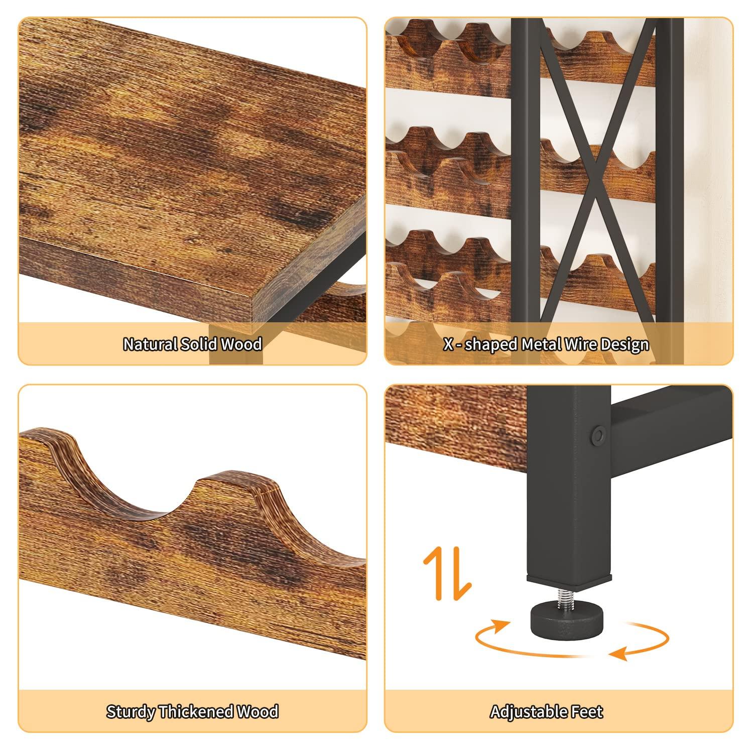 56-Bottle Freestanding Wine Rack, Wooden Wine Rack Storage Shelf, Stackable Wine Bottle Rack with Tabletop for Living Room,Kitchen or Wine Cellar