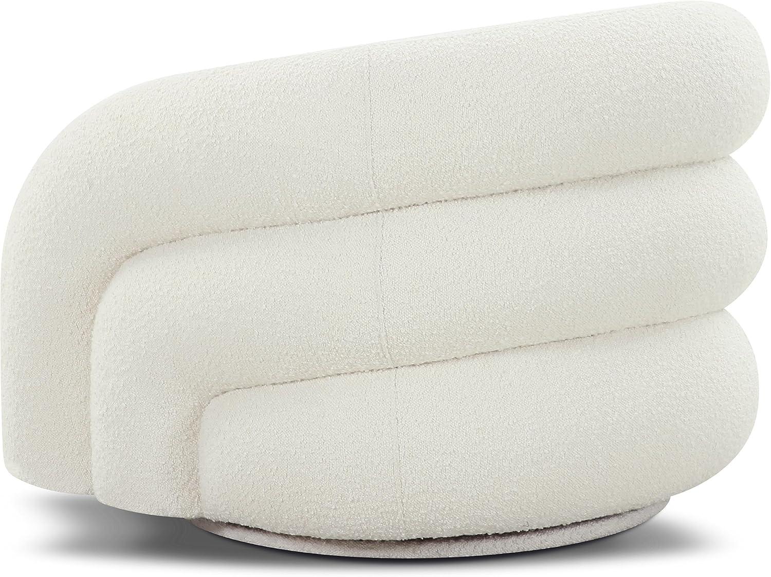 Ivory White Boucle Swivel Accent Chair with Wood Base