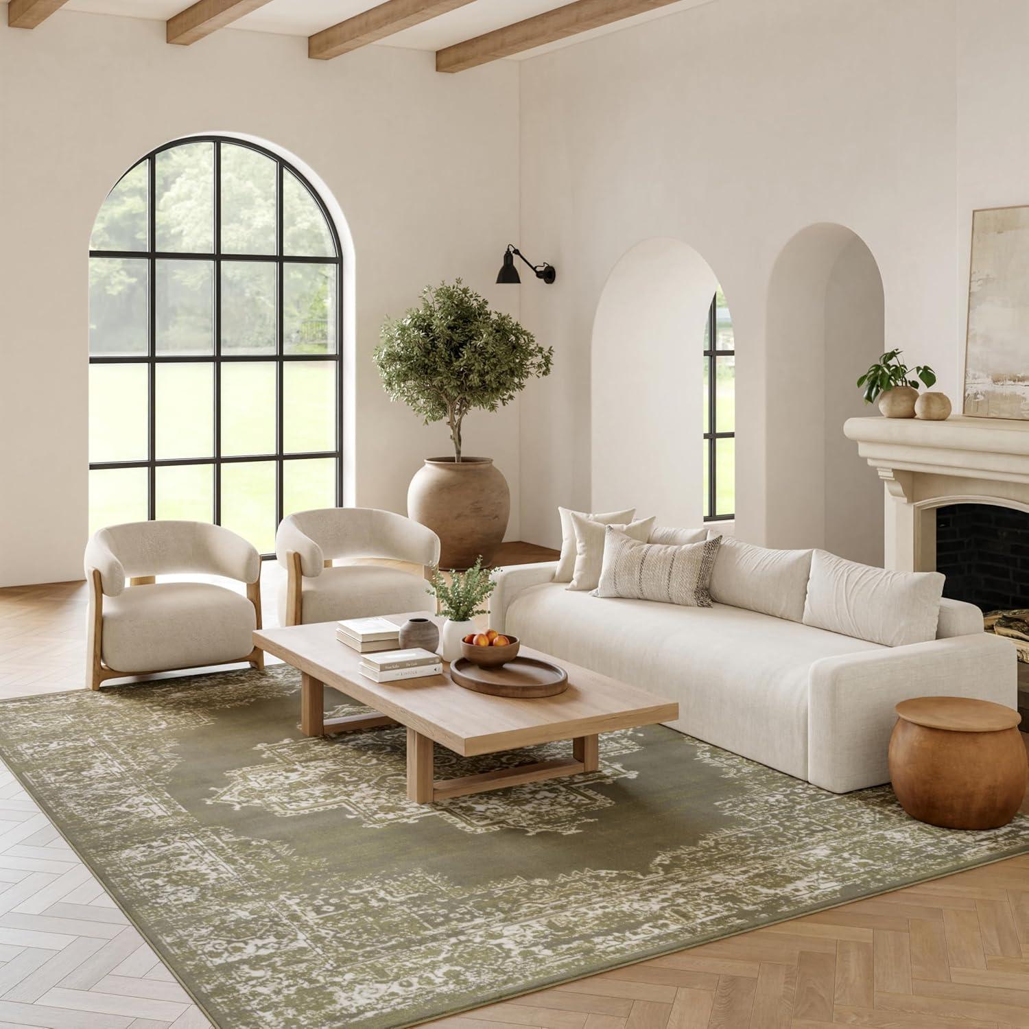 Nourison Grafix Center Medallion Area Rug Olive 7'10" x 9'10"