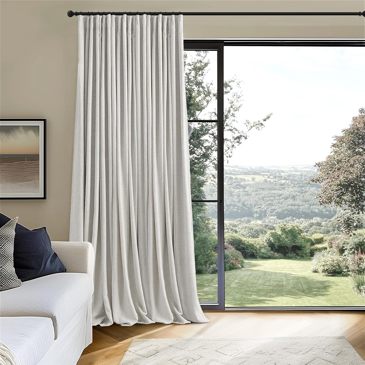 Beige Linen Blackout Rod Pocket Indoor Curtains 84" x 100"