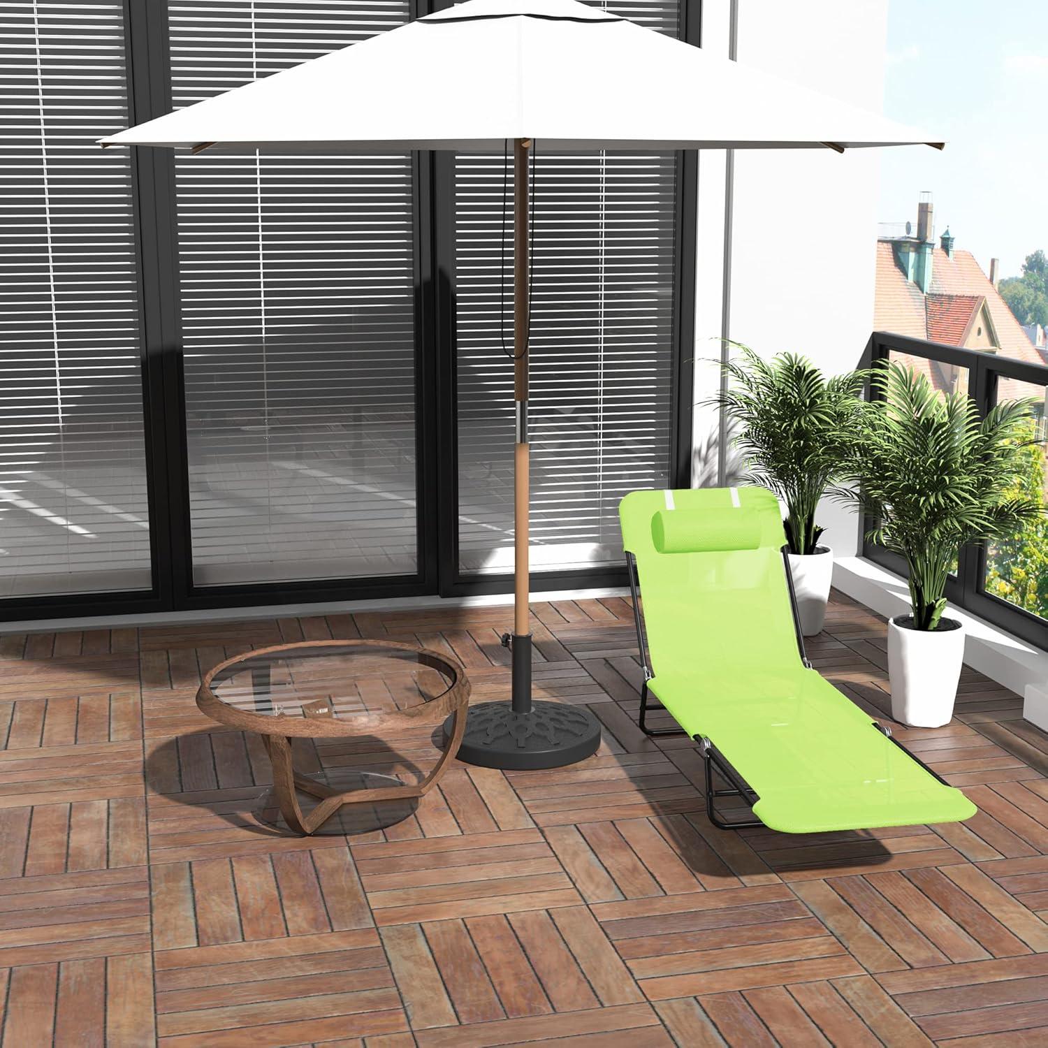 Outsunny Foldable Outdoor Chaise Lounge Chair, 5-Level Reclining Camping Tanning Chair with Breathable Mesh Fabric and Headrest, Green