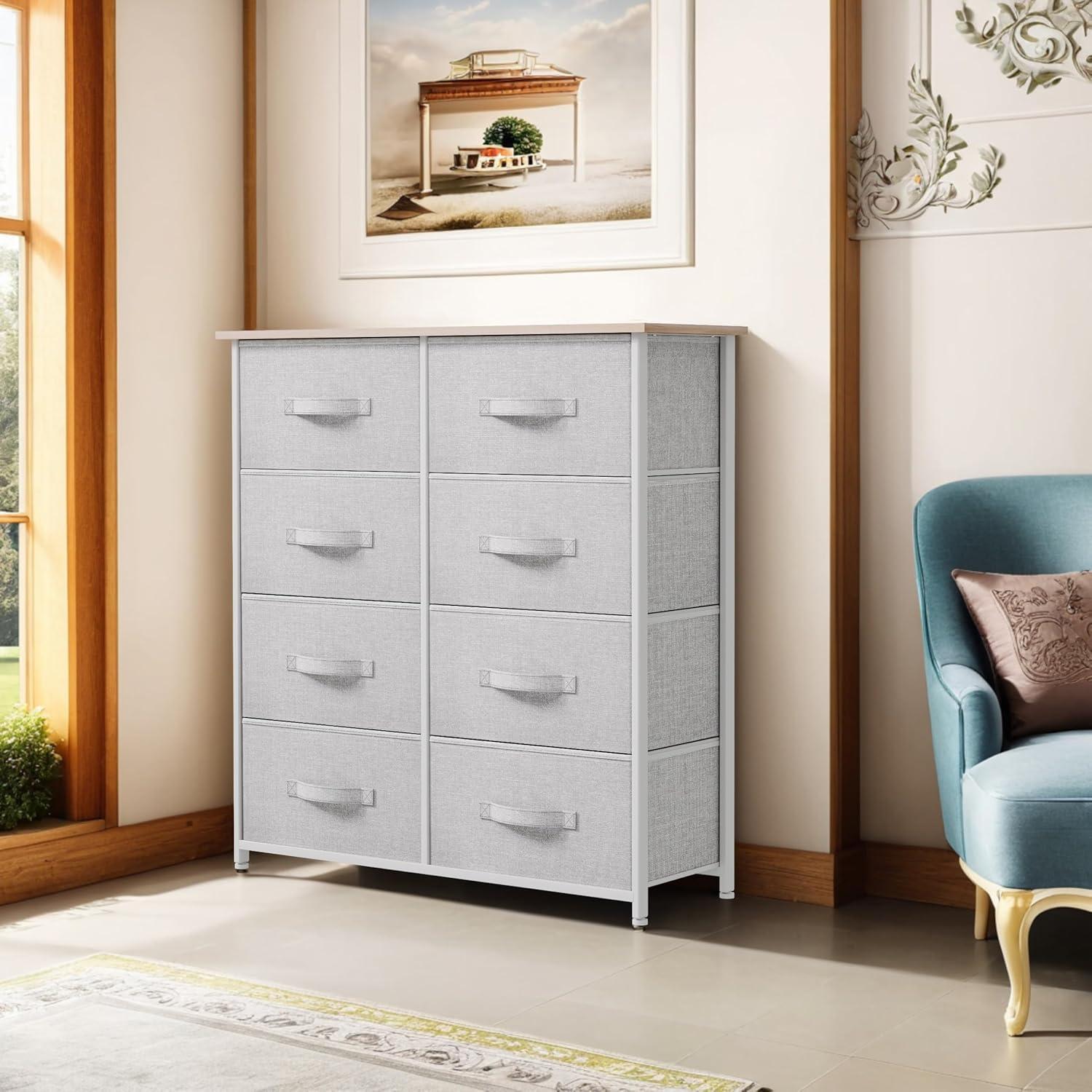 YITAHOME 8 Drawer Dresser - Fabric Storage Tower, Organizer Unit for Bedroom, Living Room & Closets - Sturdy Steel Frame, Easy Pull Fabric Bins & Wooden Top