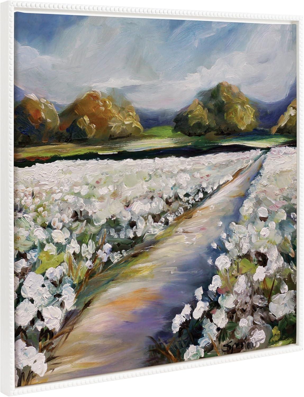 30"x30" Sylvie Beaded Land of Cotton Framed Canvas by Mary Sparrow White - Kate & Laurel All Things Decor: Large Textured Wall Art