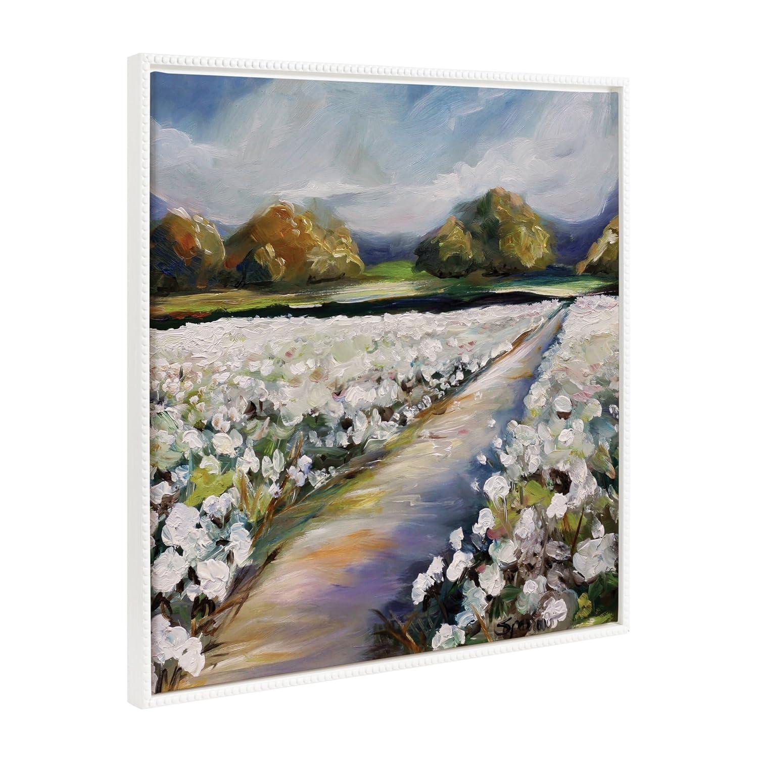 30"x30" Sylvie Beaded Land of Cotton Framed Canvas by Mary Sparrow White - Kate & Laurel All Things Decor: Large Textured Wall Art