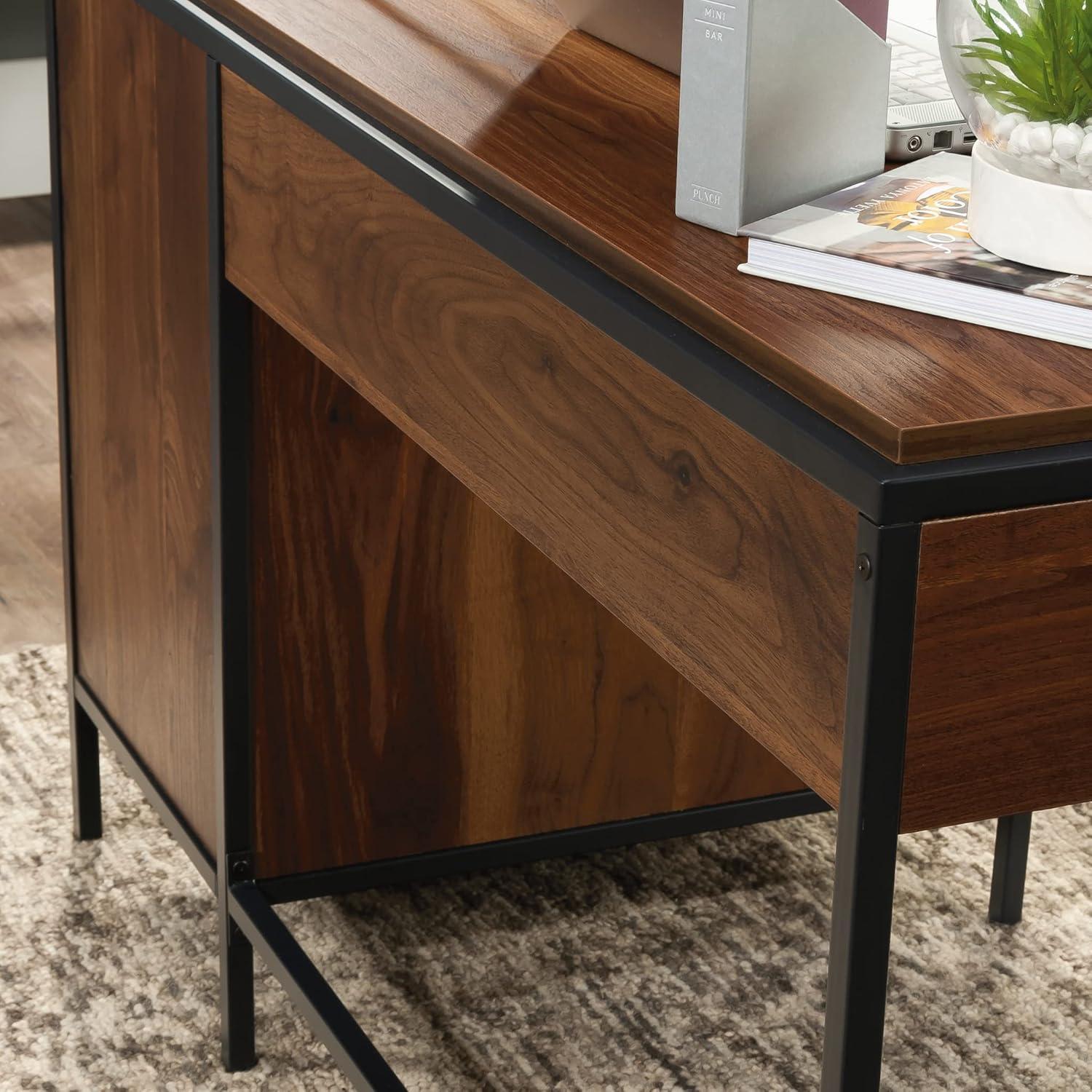 Grand Walnut Wood Desk with Drawer and Filing Cabinet