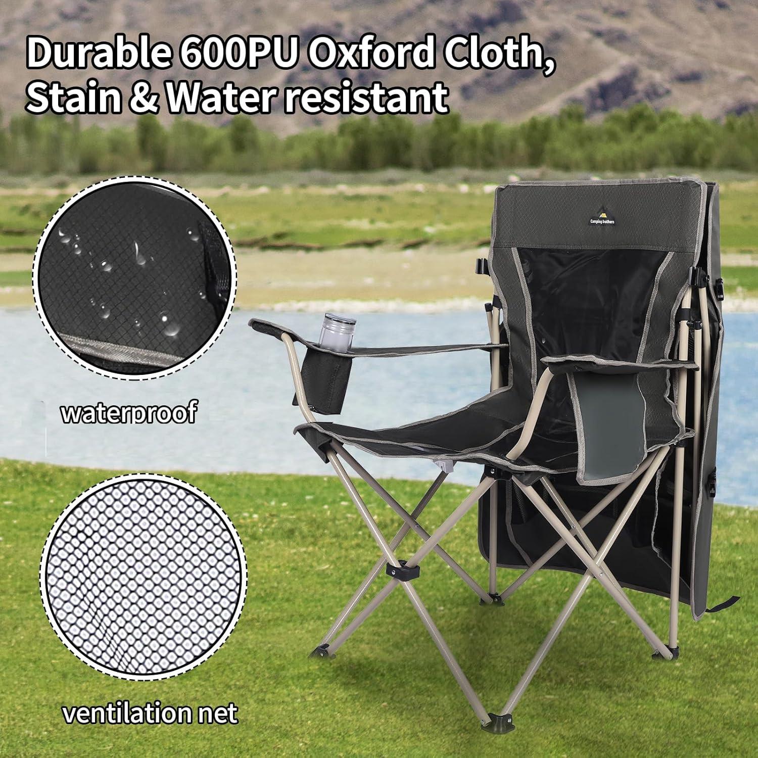 Camping Brothers Camping Chair with Shade Canopy - Outdoor Folding Patio Chair - Includes Retractable Sun Shade, Cup Holder, Side Pockets (Army Green)