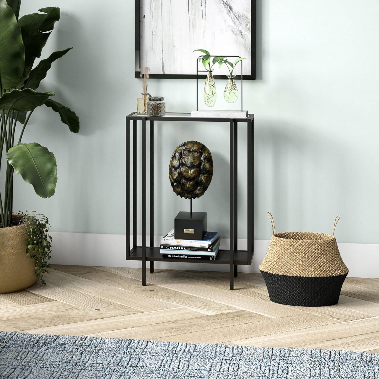 Evelyn&Zoe Vireo 42" Wide Rectangular Console Table with Metal Shelf, Blackened Bronze