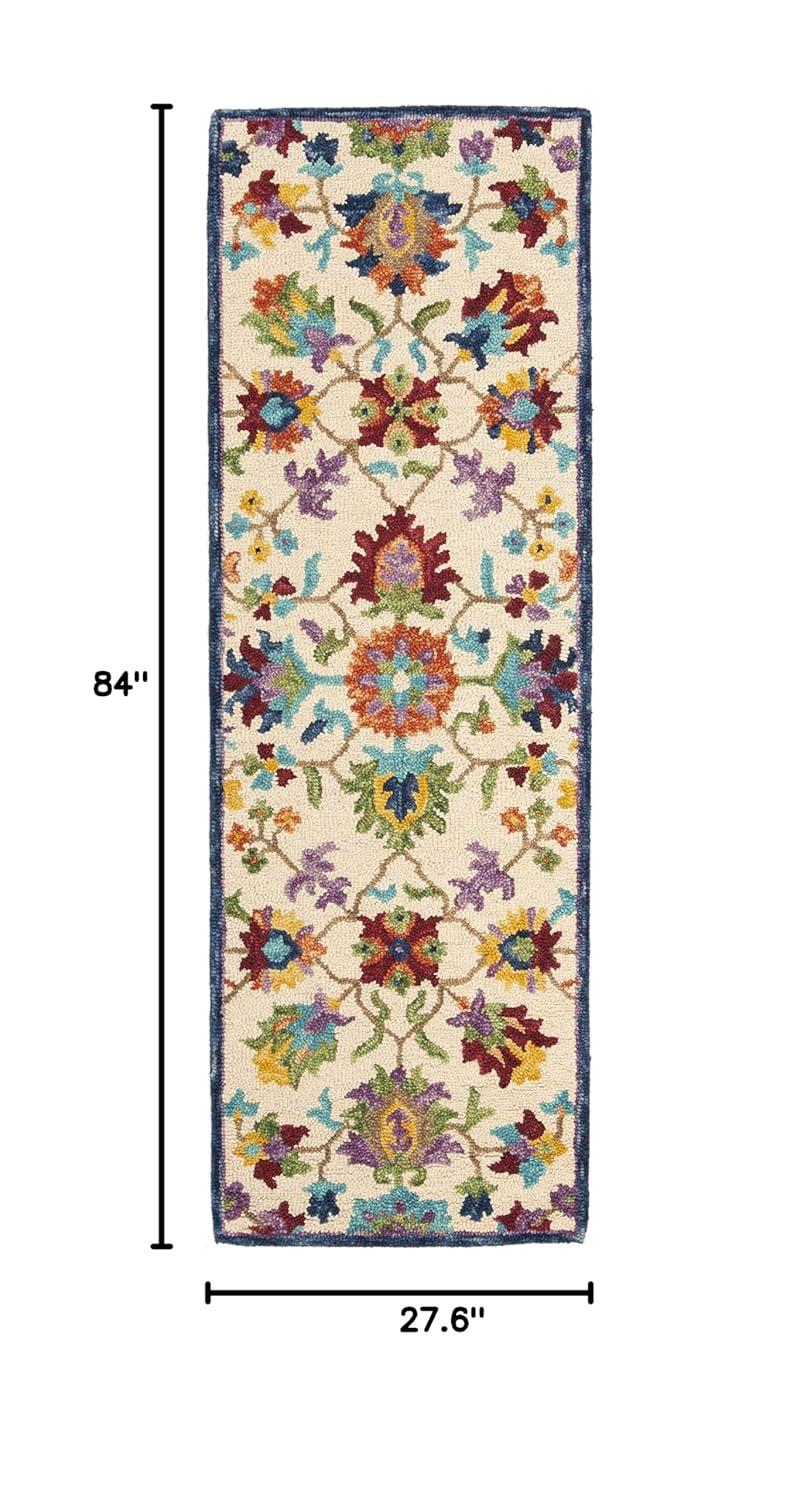 SAFAVIEH Aspen Giles Floral Bordered Wool Runner Rug, Ivory/Blue, 2'3" x 7'