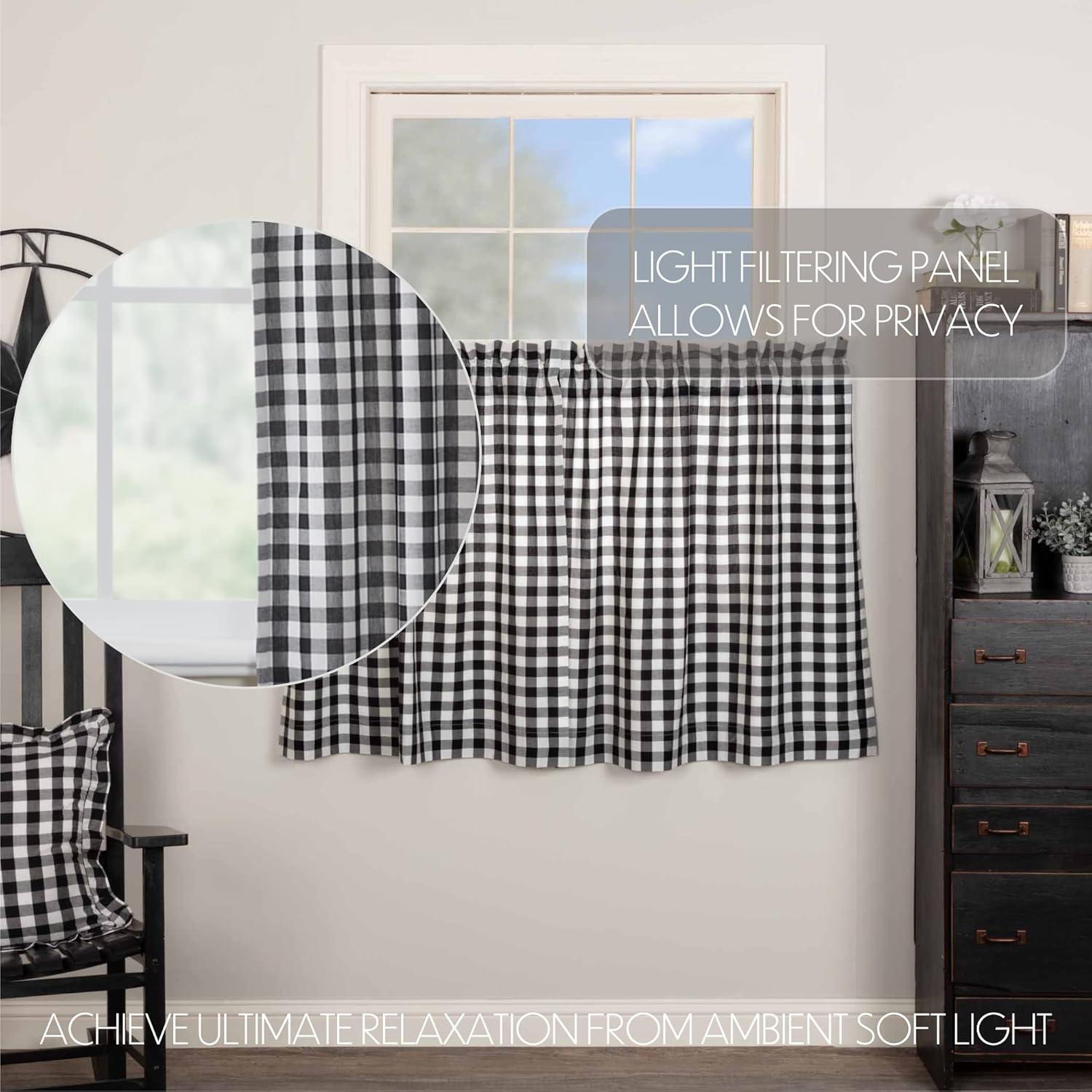 VHC Brands Annie Buffalo Check Plaid Cotton Ruffled Cafe Curtain (Set of 2)