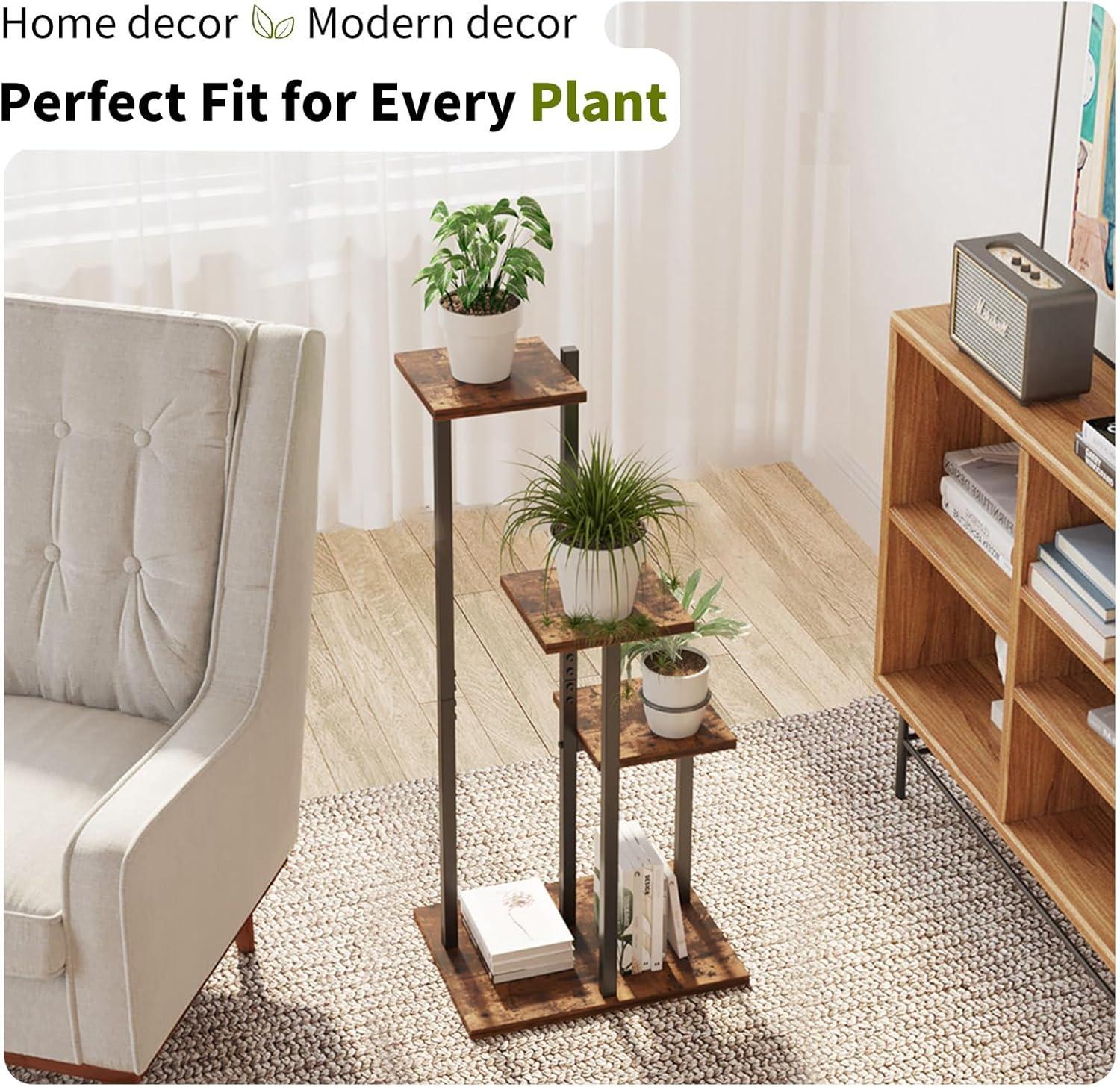 Brown 3-Tier Iron and MDF Corner Plant Stand