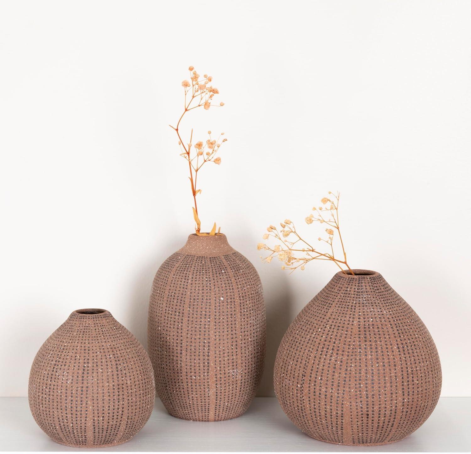 Creative Co-Op Decorative Textured Stoneware Vases, Set of 3, Blush