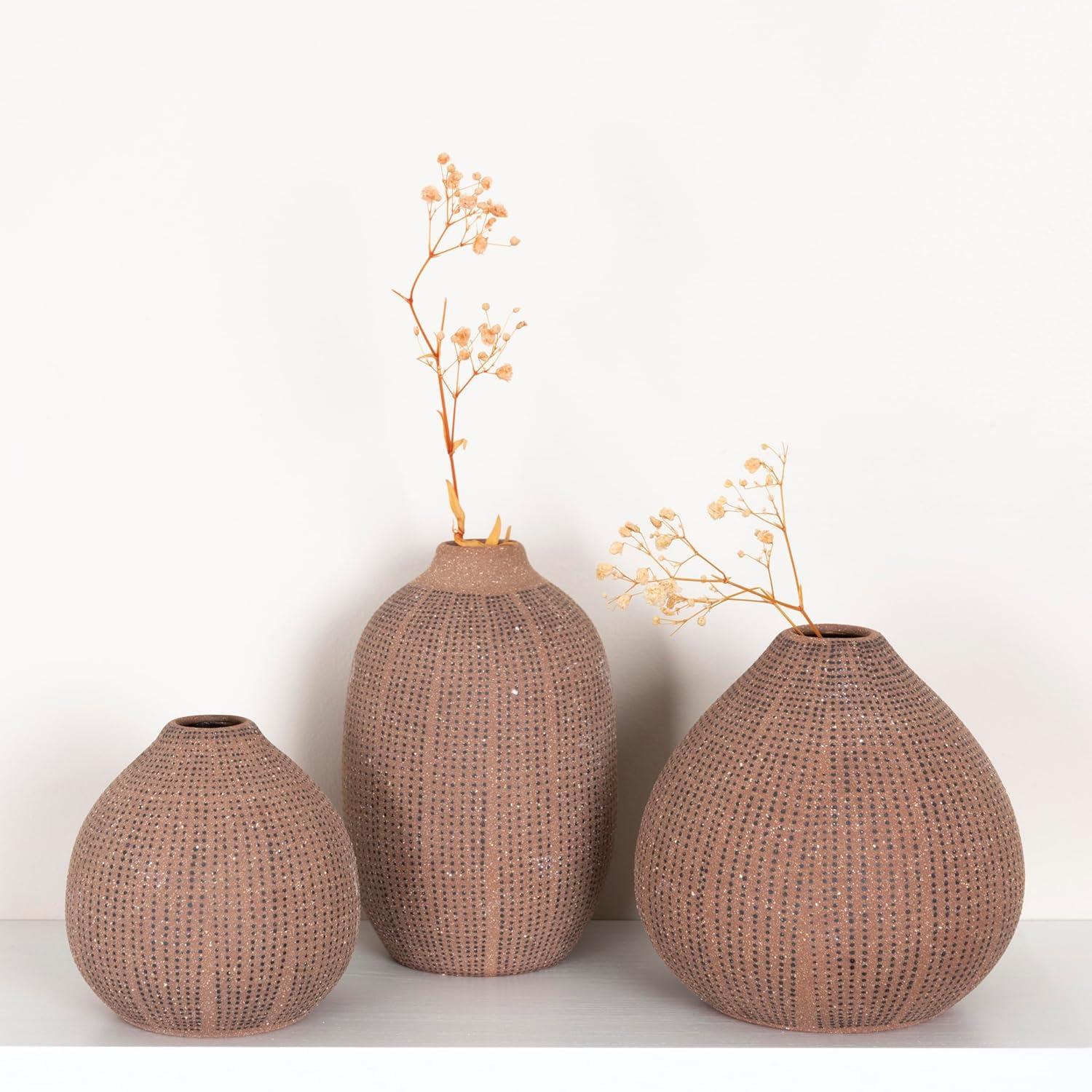 Storied Home Decorative Textured Stoneware Vases, Set of 3, Blush