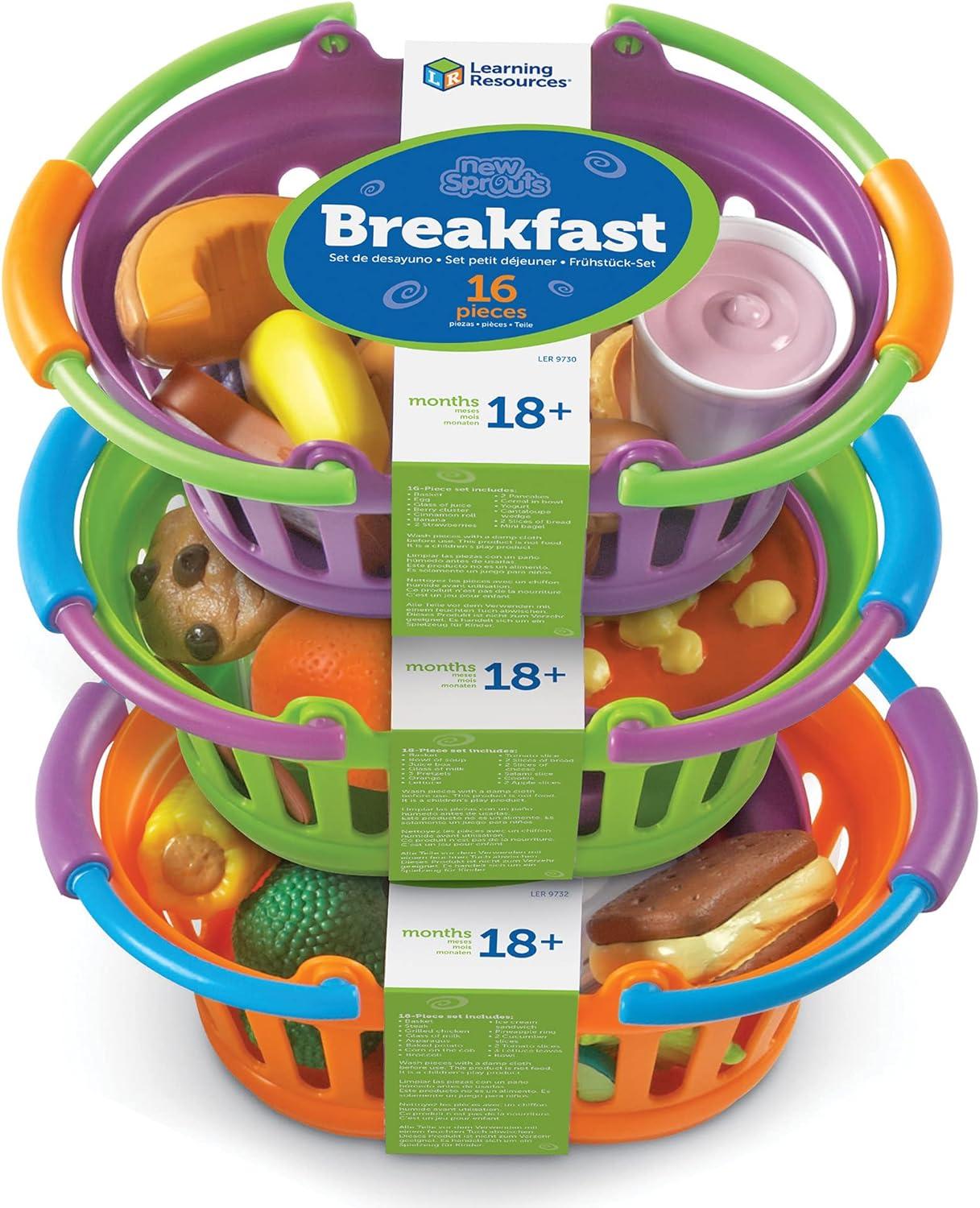 Learning Resources New Sprouts Bundle of Breakfast, Lunch and Dinner, Toddler Pretend Play Food, Ages 18mos+