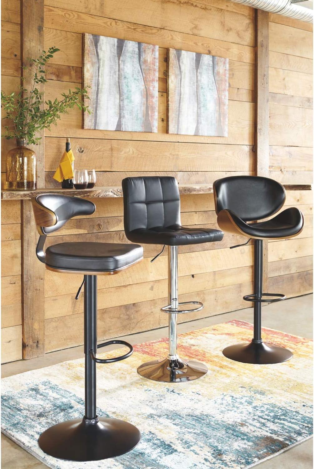 Signature Design by Ashley Bellatier Tall Swivel Barstool Black: Adjustable, Upholstered, Metal Frame