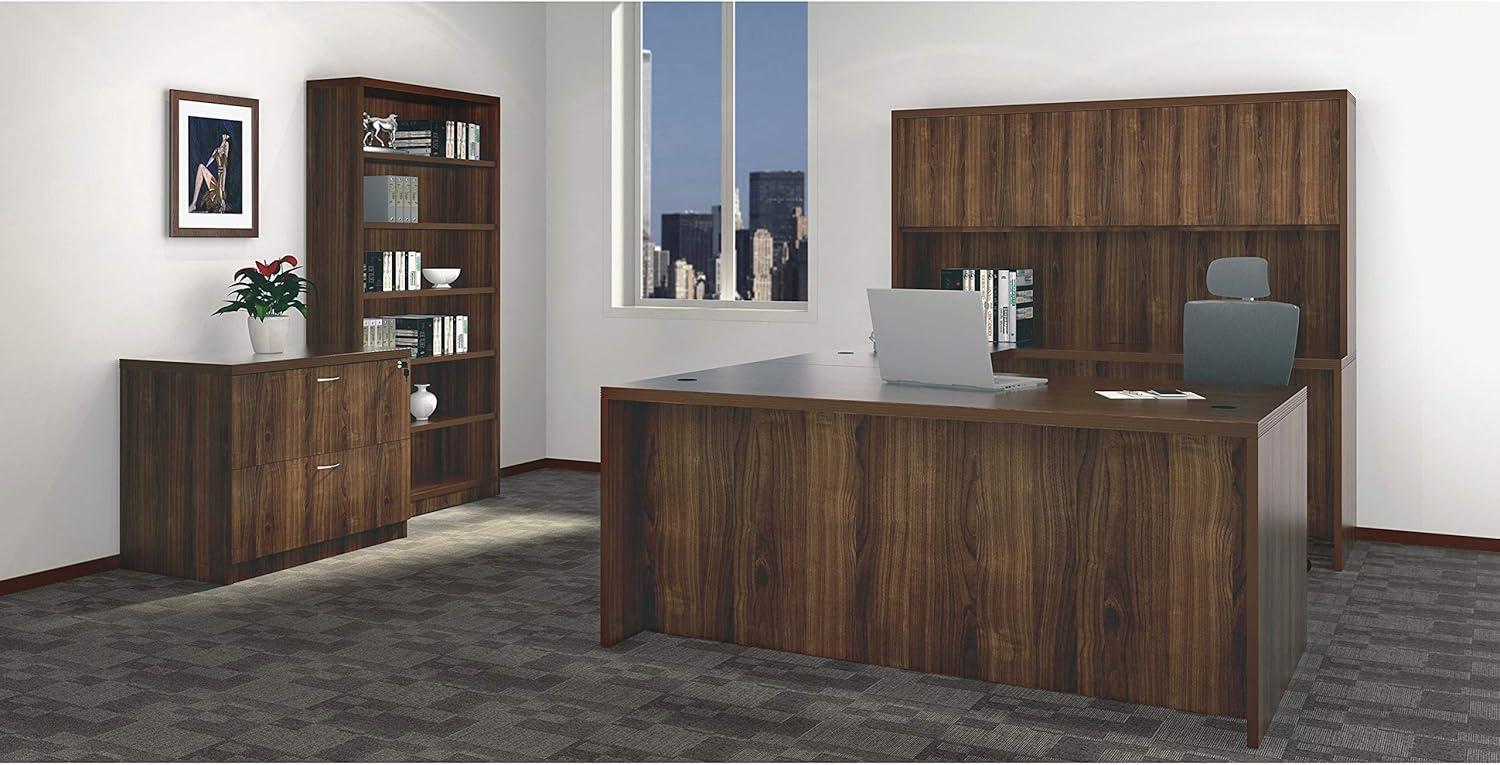 Contemporary Walnut Laminate 62'' Office Credenza with Filing Cabinet