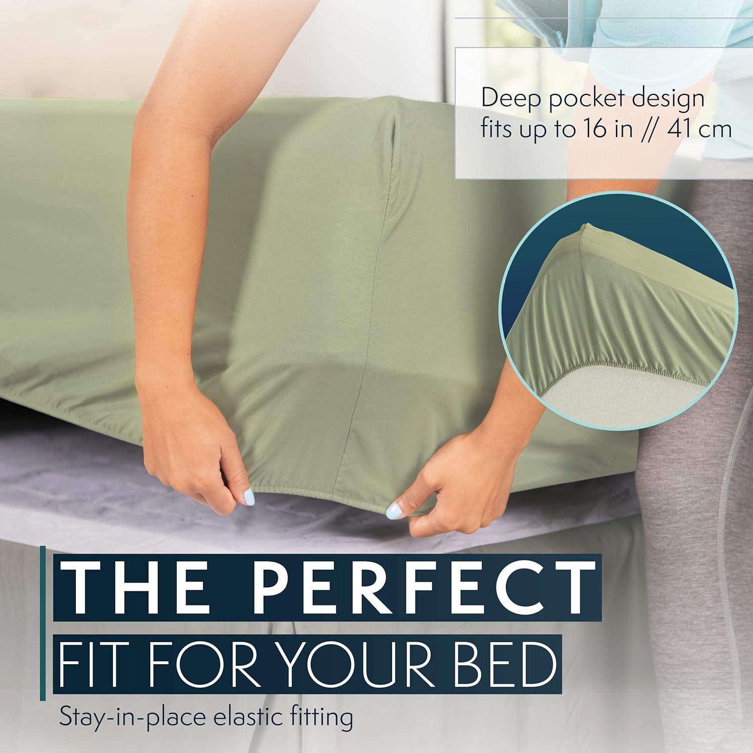 Hotel Luxury Bed Sheet & Pillowcase 4 Piece Set 1800 Series Egyptian Quality, Double Brushed Microfiber, King, Sage