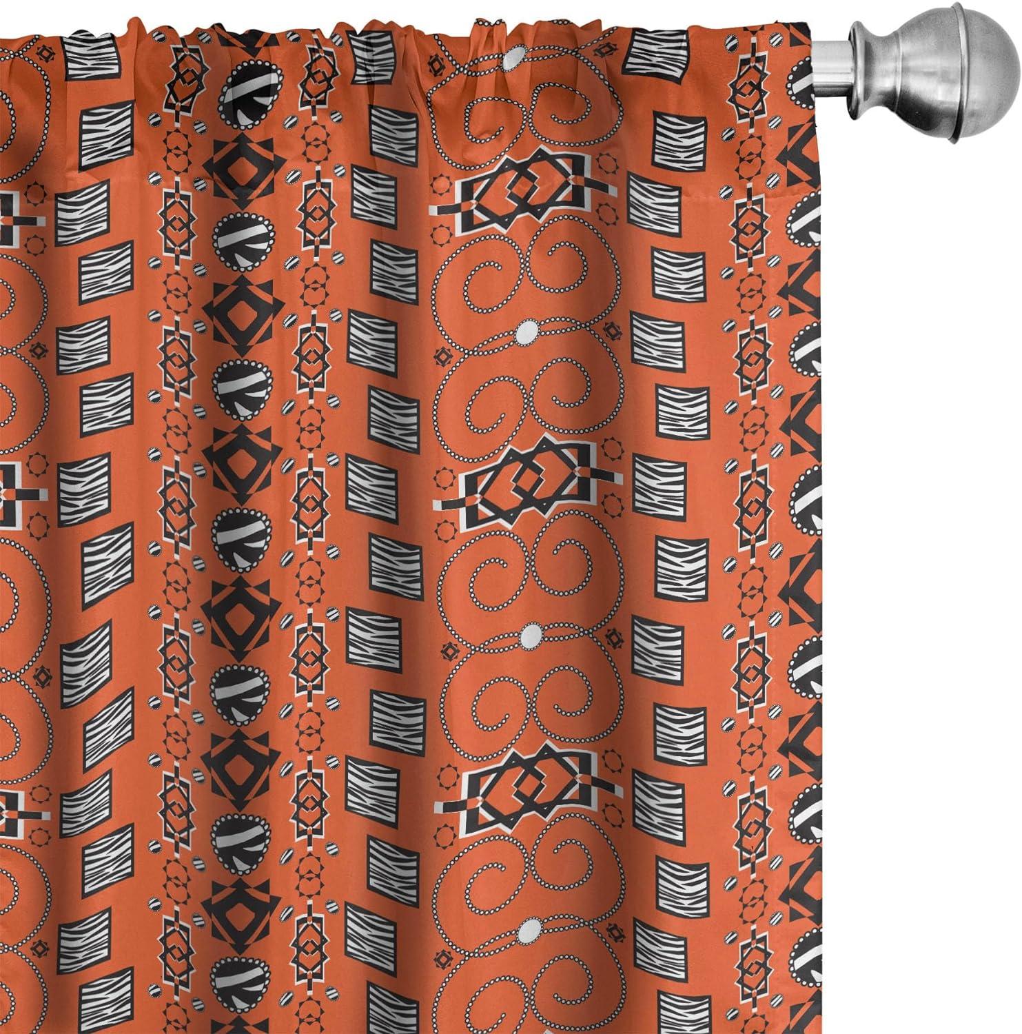 Ambesonne African Curtains, Ornaments, Pair of 28"x63", Orange Black White