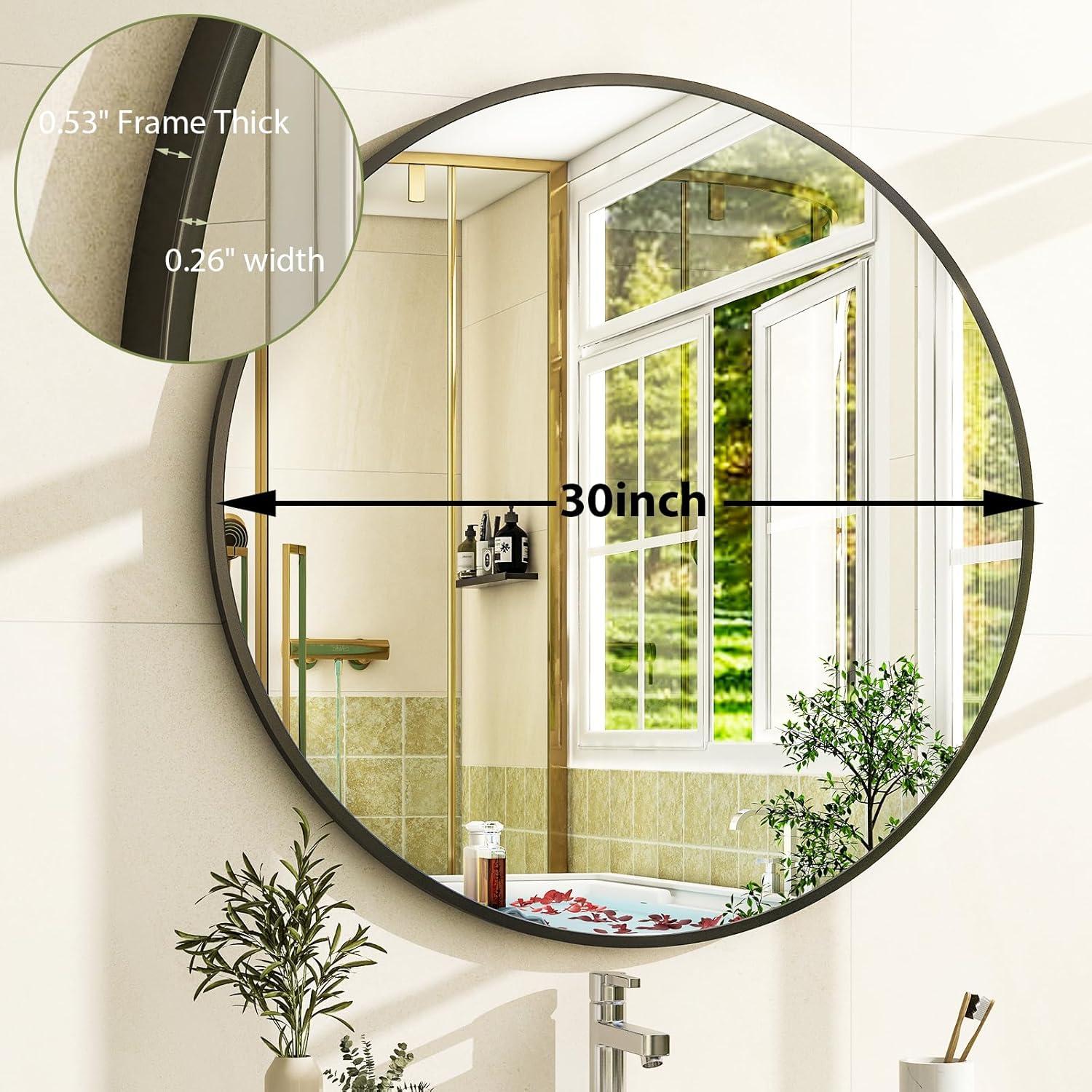 BEAUTYPEAK 30" Wall Mirror Bathroom Mirror Wall Mounted Round Mirror, Black