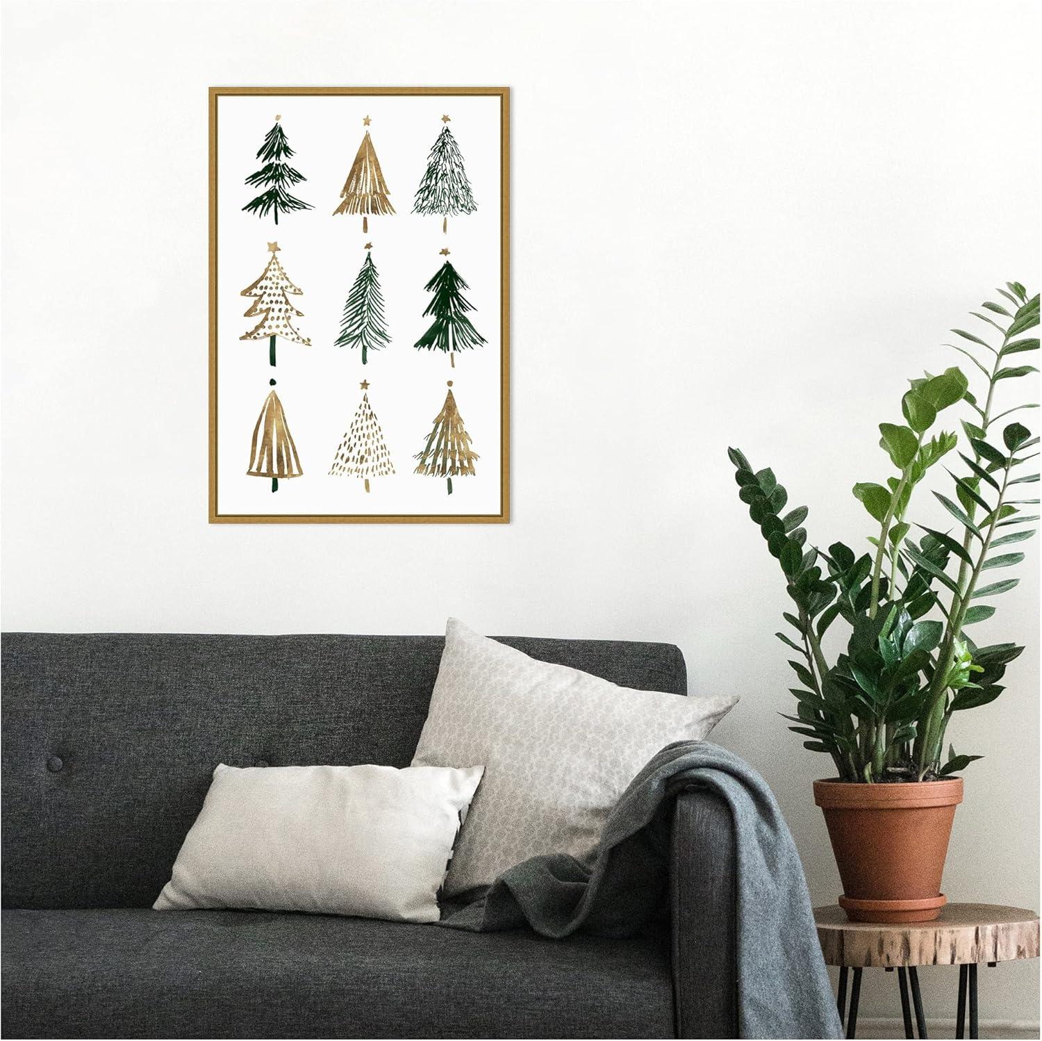 16" x 23" Evergreens II Tree by Isabelle Z Framed Canvas Wall Art - Amanti Art: Christmas Decor, Vertical Lithograph