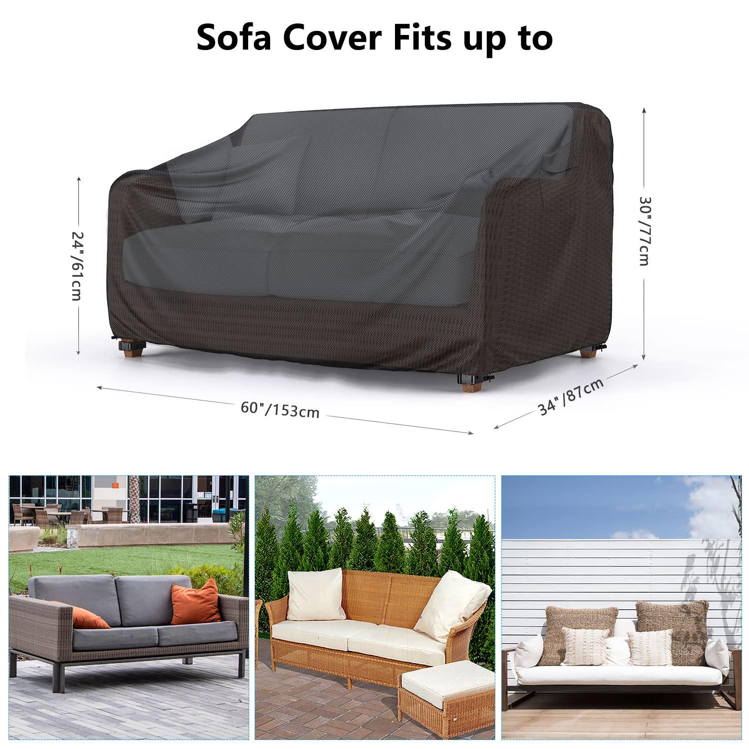 Mrrihand Heavy Duty Patio Sofa Cover Waterproof, 2-Seater Outdoor Sofa Loveseat Cover, Outdoor Patio Furniture Cover with Air Vent and Handles, 60" W×34" D×30" H, Black