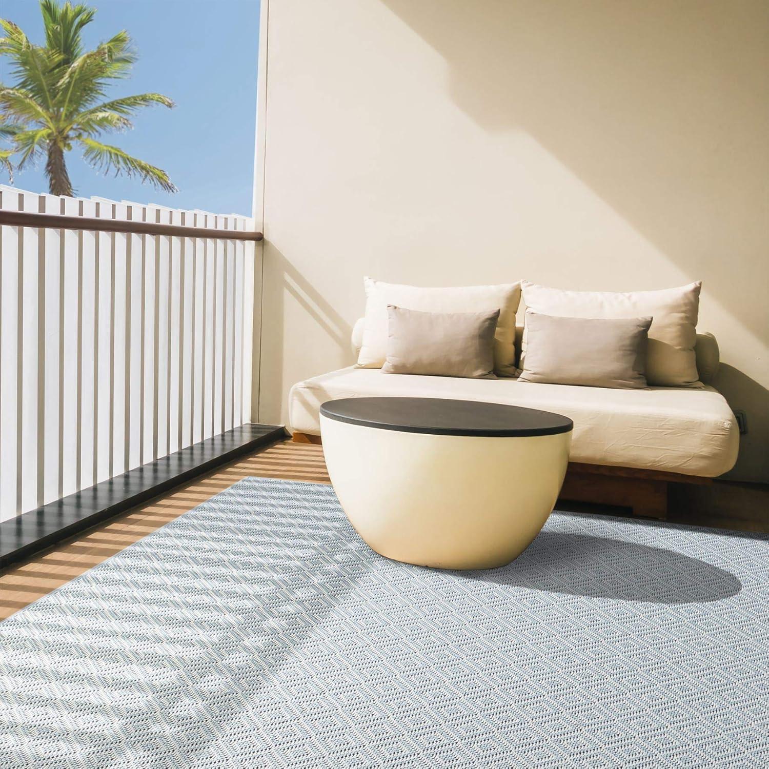 6'6" x 9'6" Tripoli Lydia Indoor/Outdoor Rug Blue/Cream - Home Dynamix: UV & Stain Resistant, Woven