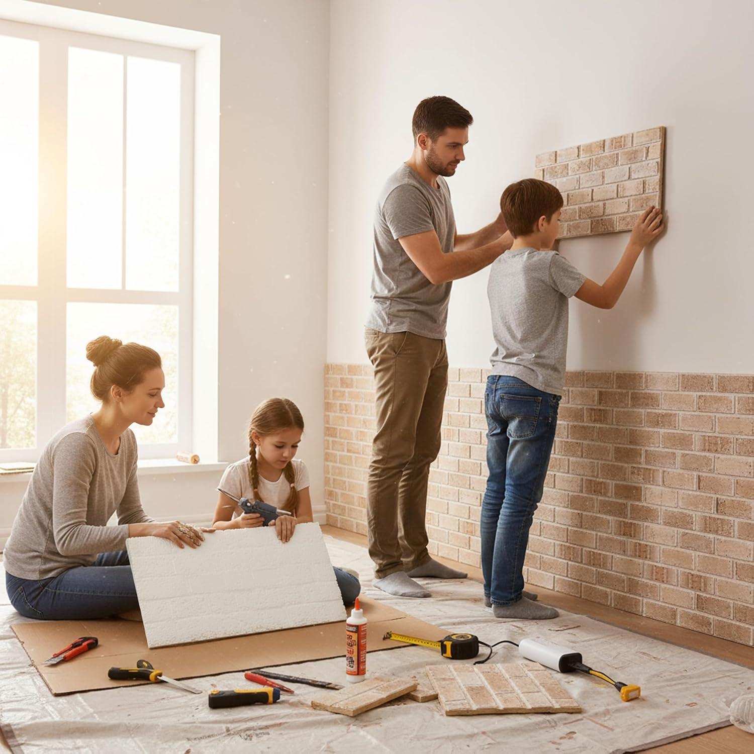 UPP Ultimate Premium Products 3D Brick Effect Wall Panels - Lightweight Styrofoam - Set of 9 Large Panels (20"x40") Covers 48 sq ft - Apply with Wall Adhesive - DIY Home Wall Cladding