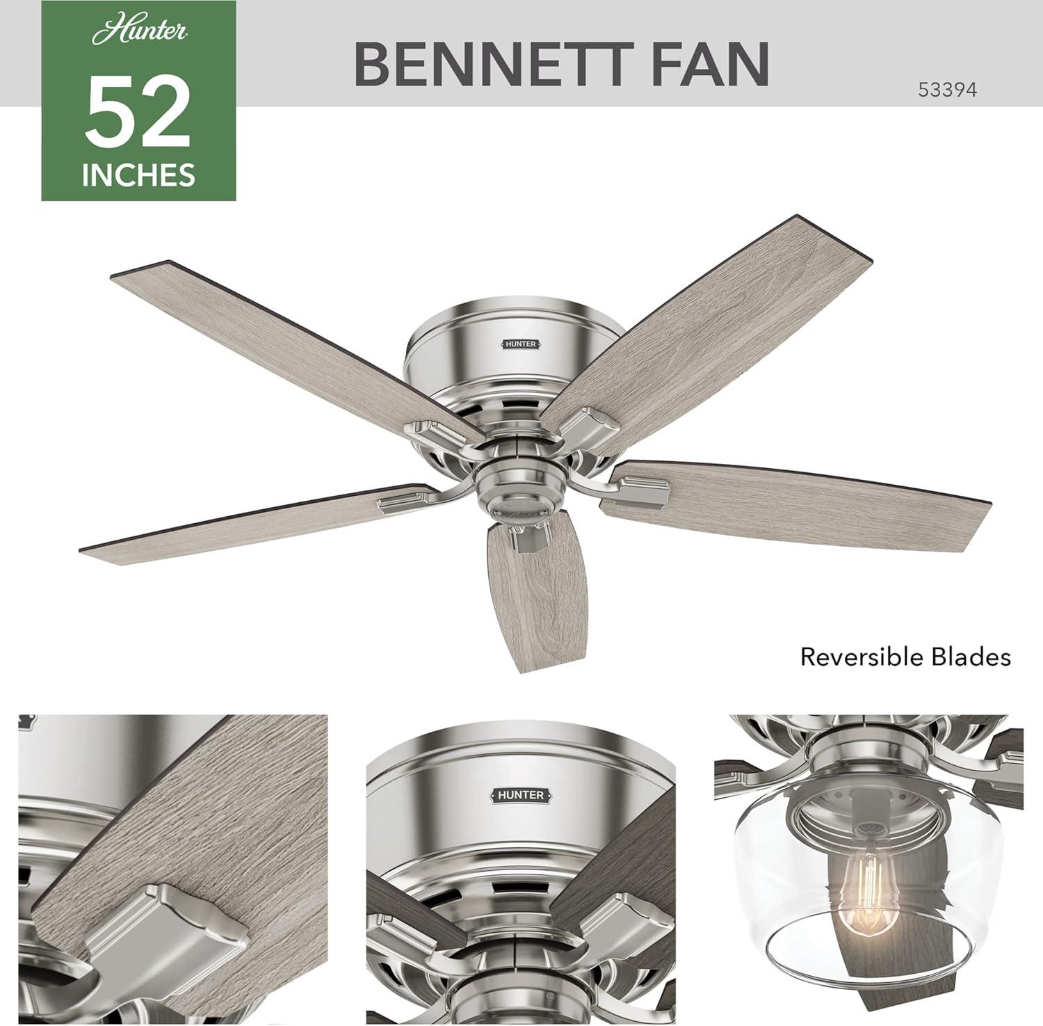 52" Bennett 5 - Blade Flush Mount Ceiling Fan with Lights and Remote