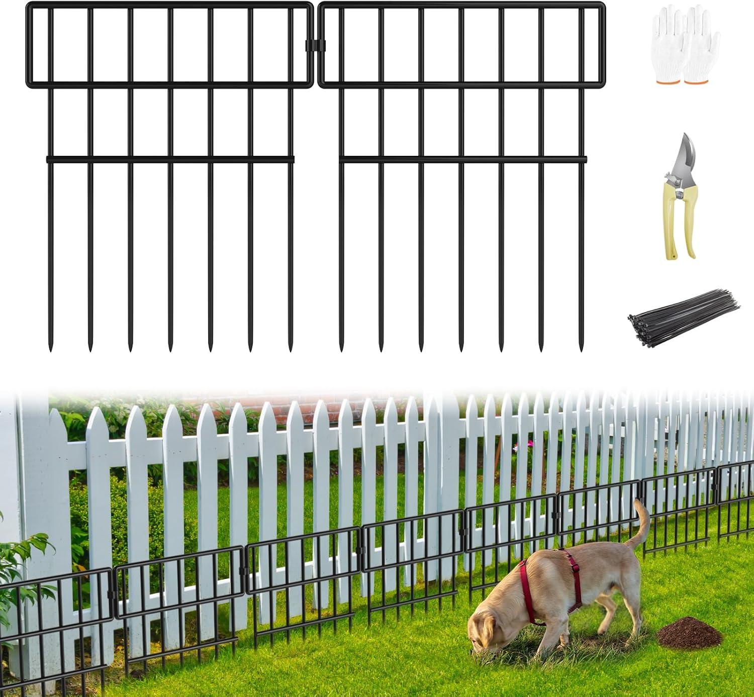 25 Pack Garden Animal Barrier Fence, 1.65inch Spike Spacing No Dig Fence, Reusable Rustproof Metal Fence Border, Dogs Rabbits Blocker Fence for Outdoor Yard, Total 27ft(L) x 17inch(H)