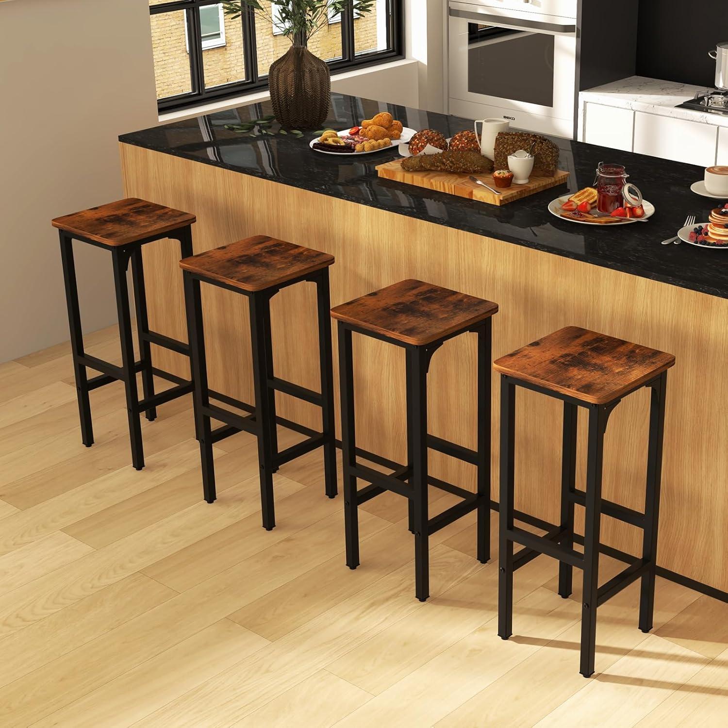 Tangkula Set of 2 Industrial Bar Stools 28" Kitchen Breakfast Bar Chairs Rustic Brown