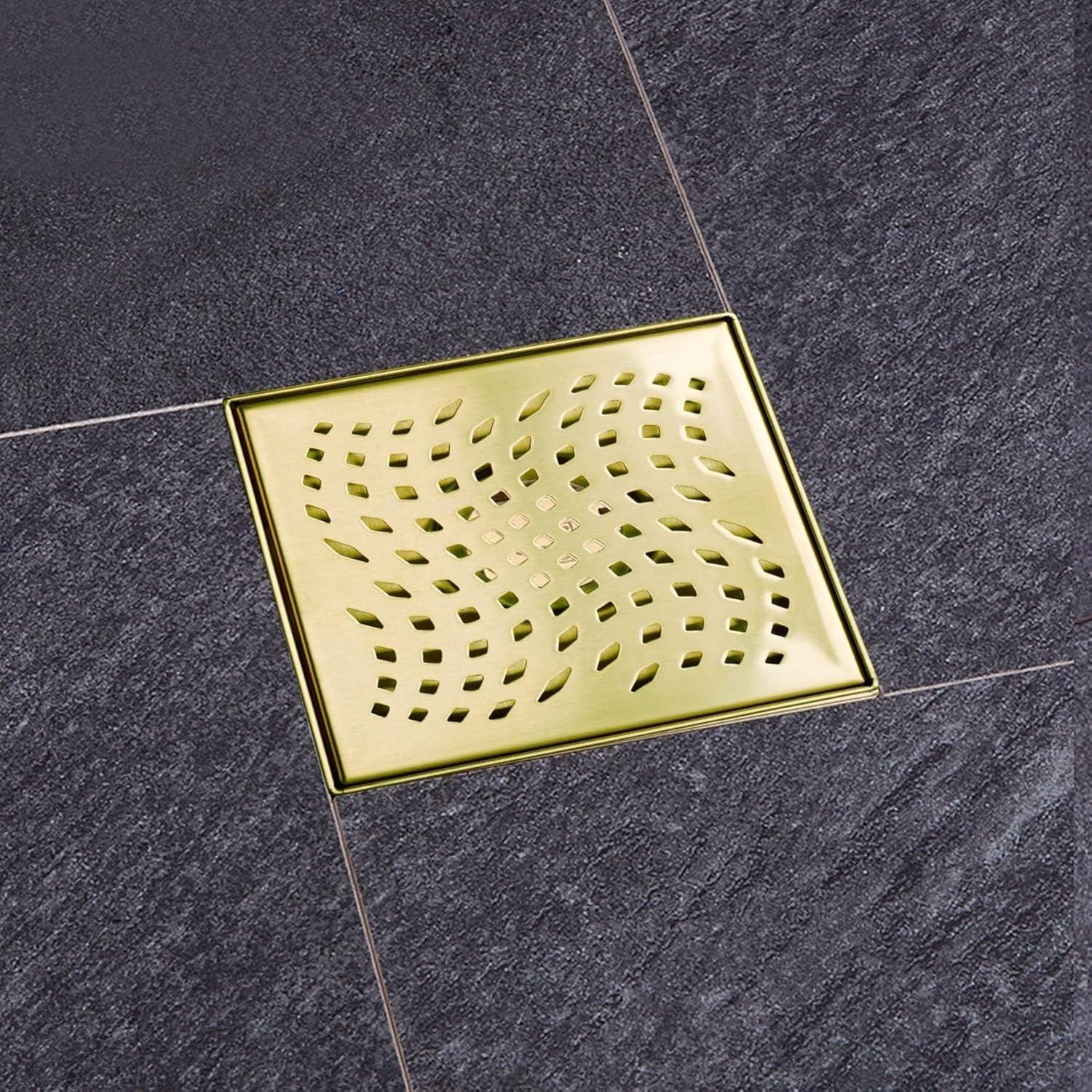 6-inch Gold Brushed Stainless Steel Square Drain Cover