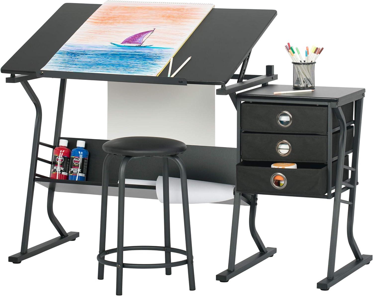 Eclipse 50" Black Matte Steel Adjustable Craft Desk with Storage