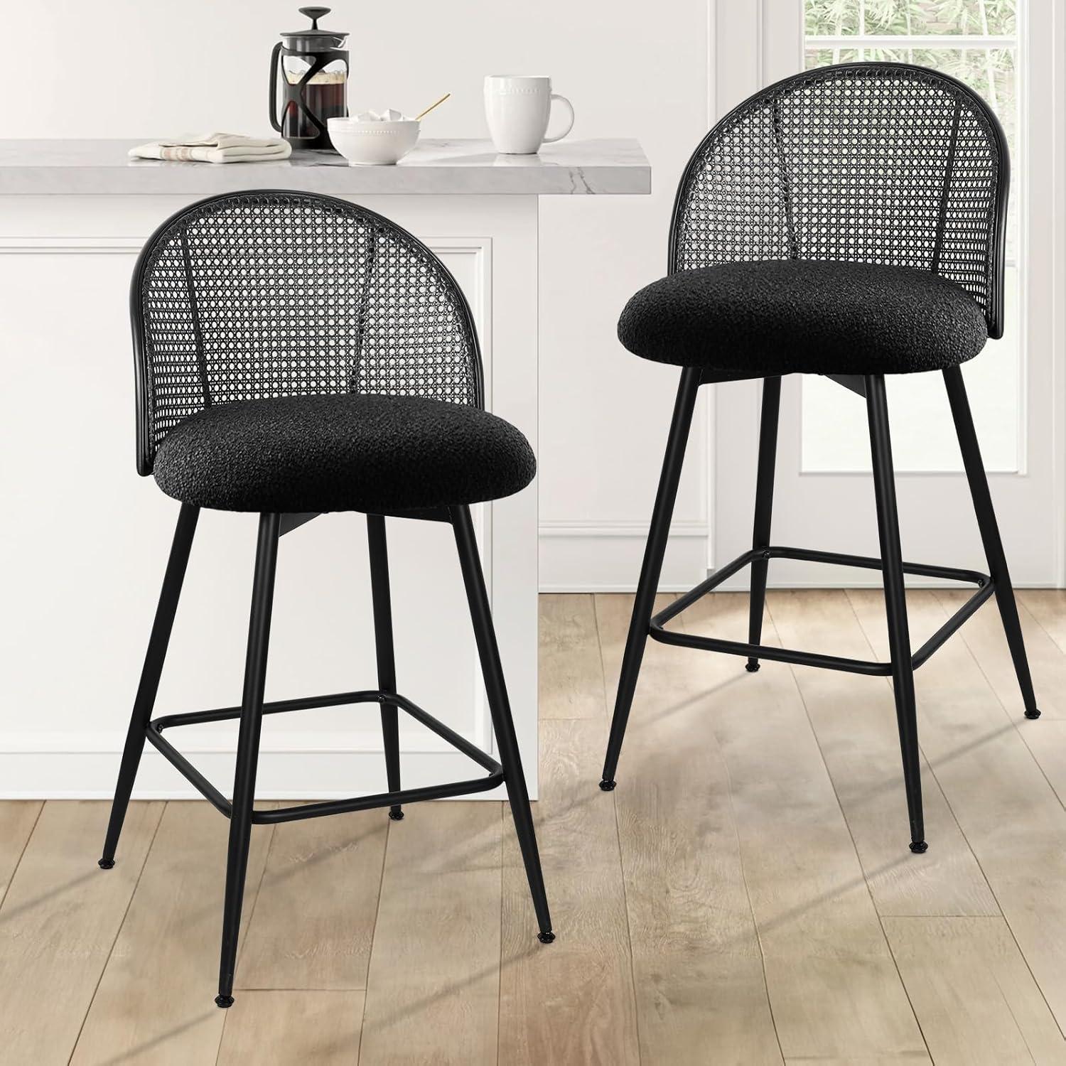 Aansu Swivel Boucle Upholstered Counter & Bar Stool