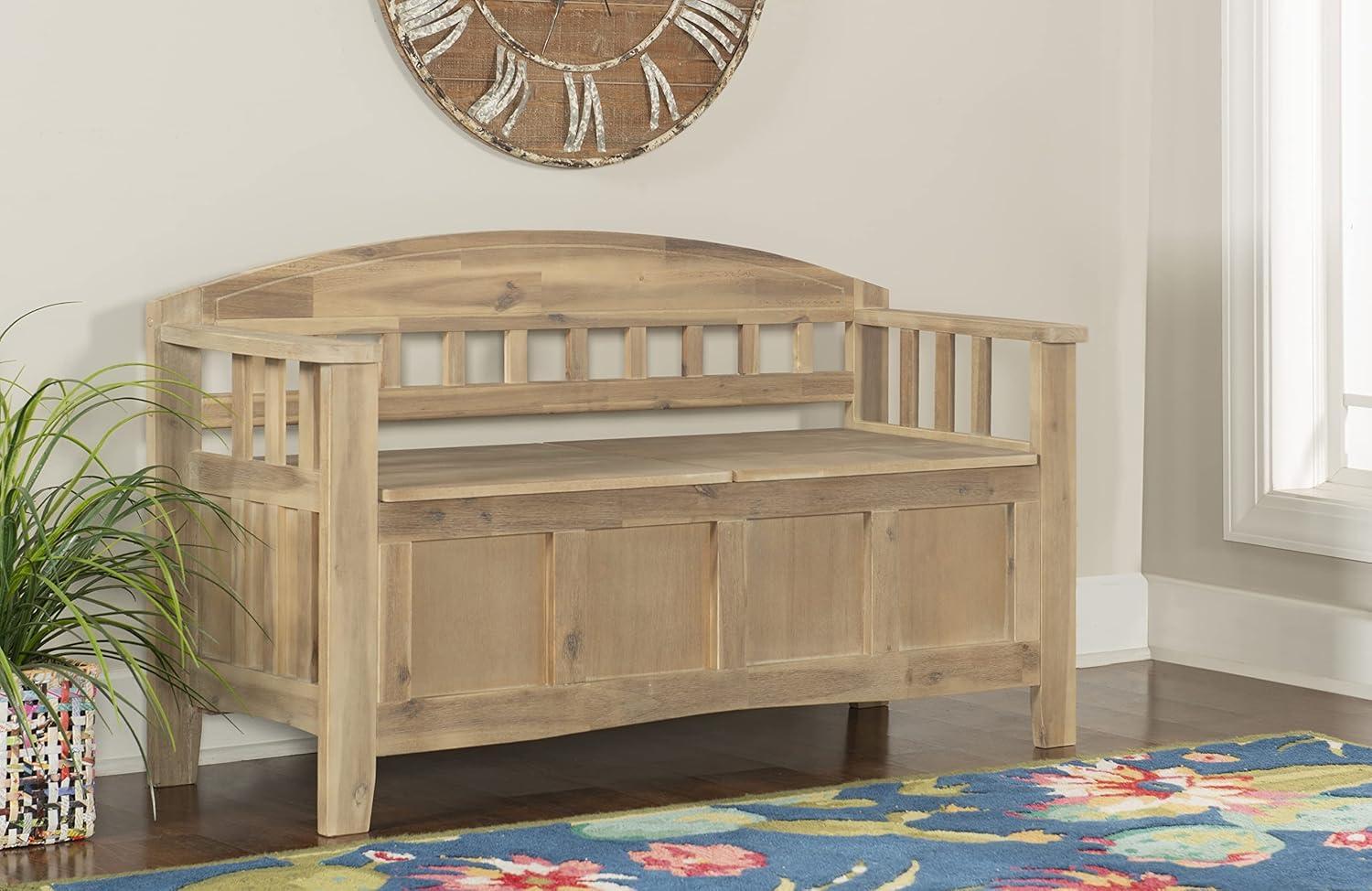 Natural Acacia Wood Storage Bench with Split Seat Design