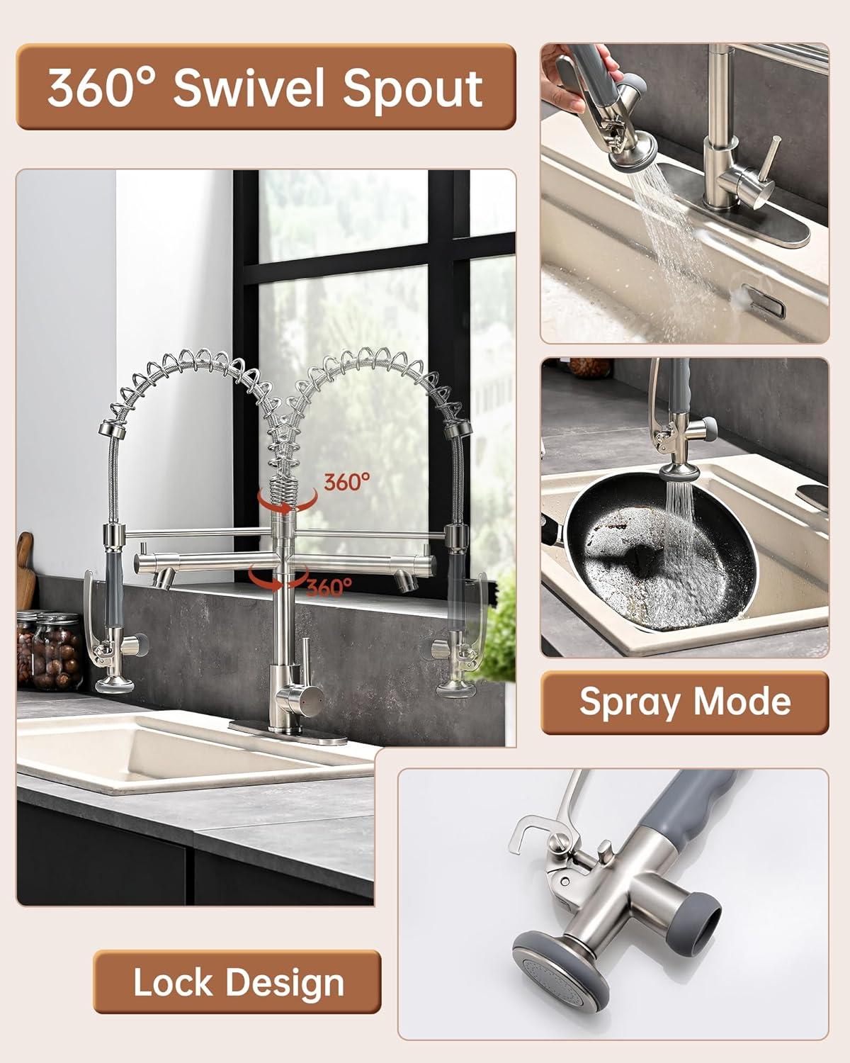 Fapully Brushed Nickel Single Handle Deck-mount Pull-down Kitchen Faucet with Sprayer