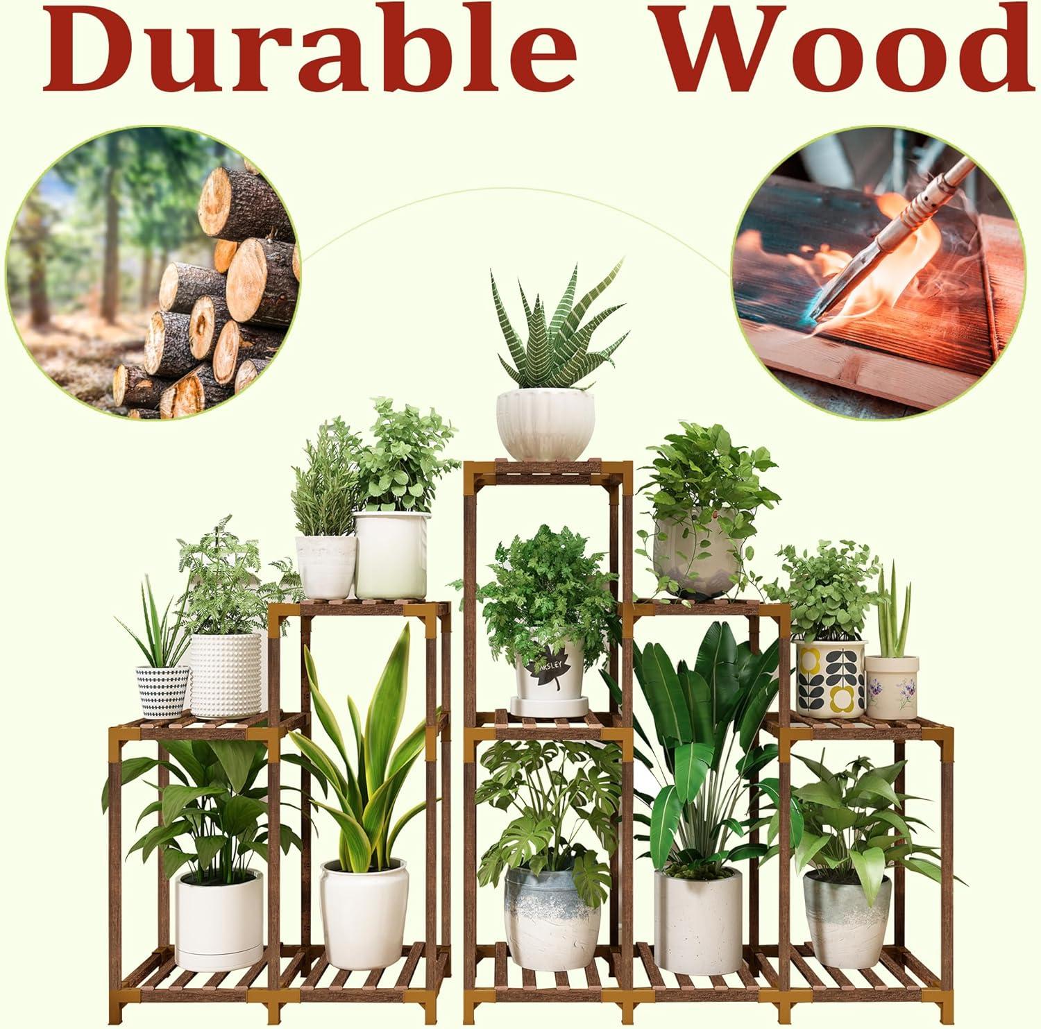 HOMKIRT Plant Stand Indoor Outdoor, 11 Tier Corner Plant Shelf With Upgraded Space For Tall Plants Large Wooden Plant Rack Holder Ladder Plant Organizer For Patio Porch Garden Living Room