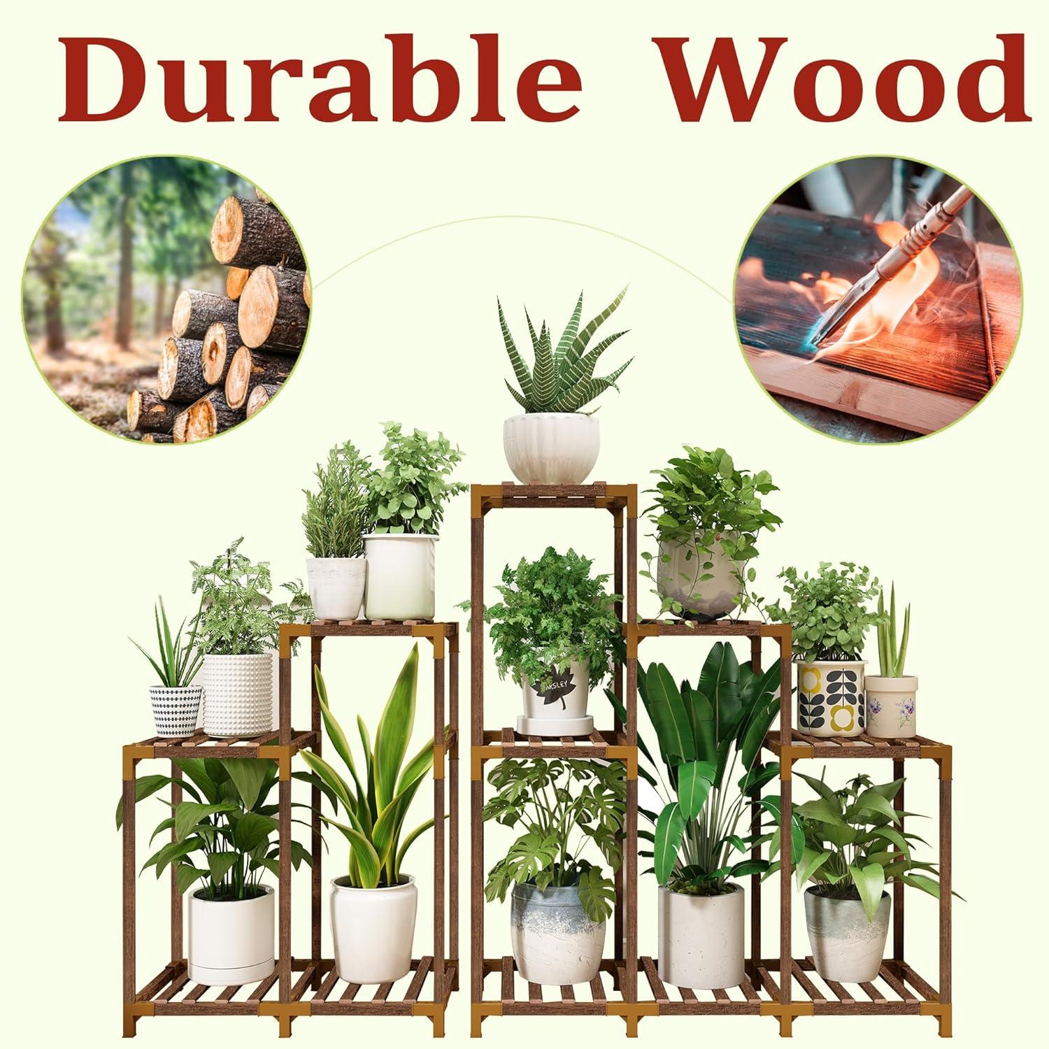 HOMKIRT Plant Stand Indoor Outdoor, 11 Tier Corner Plant Shelf With Upgraded Space For Tall Plants Large Wooden Plant Rack Holder Ladder Plant Organizer For Patio Porch Garden Living Room