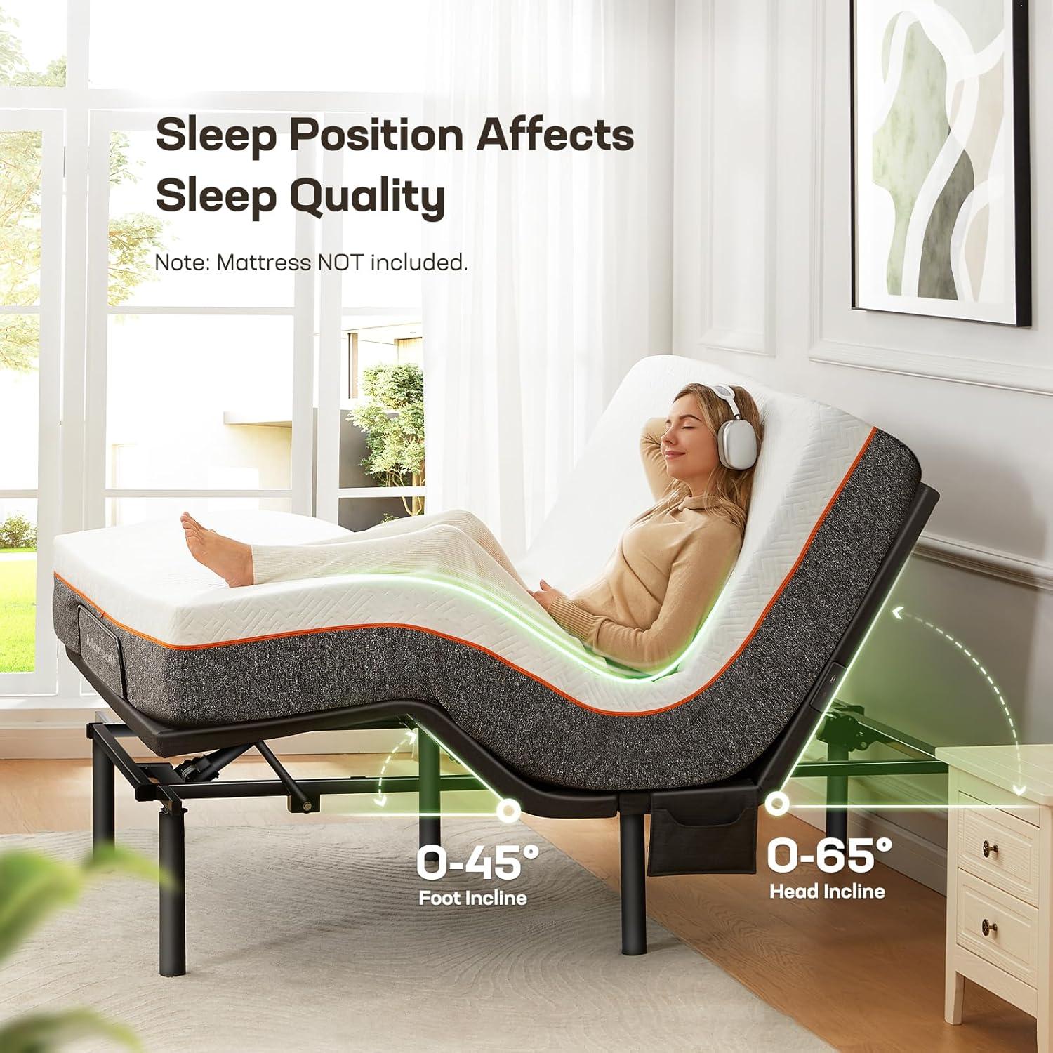 Marsail Twin XL Adjustable Bed Base Frame with 4 Height Options, Independent Head and Foot Incline, 4 USB Ports and 5 Min Assembly for Lounging, Reading, Reduce Snoring and Acid Reflux