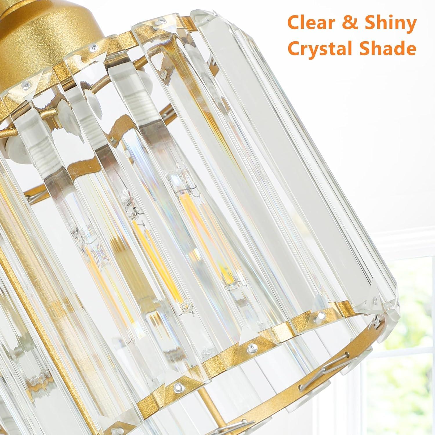 Modern Semi Flush Mount Ceiling Light,3-Light Golden Crystal Close to Ceiling Light Fixtures,Kitchen Light Fixtures with Clear Crystal Shade,Hallway Light Fixtures for Hallway Bedroom Bathroom
