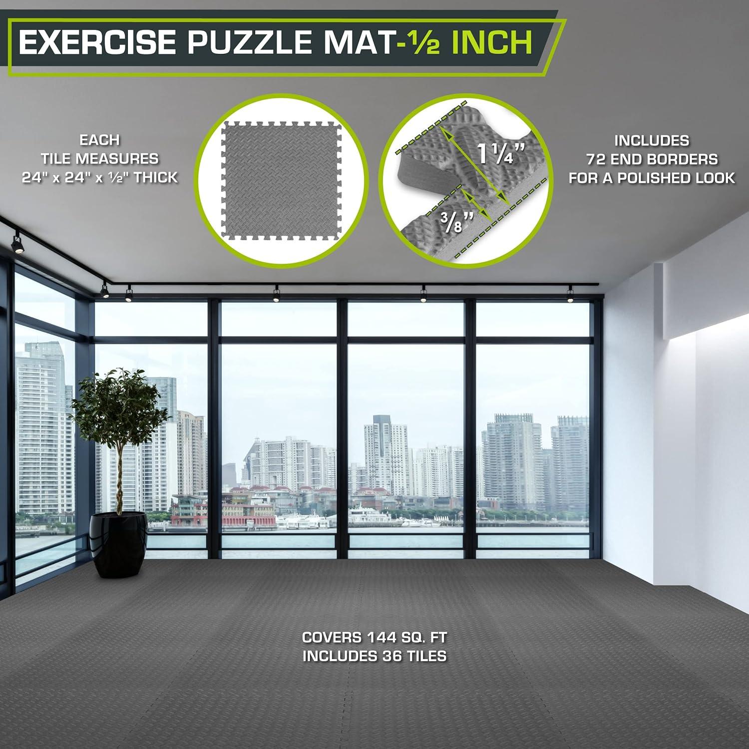 ProsourceFit Exercise Puzzle Mat 1/2-in, Grey, 144 Sq Ft - 36 Tiles