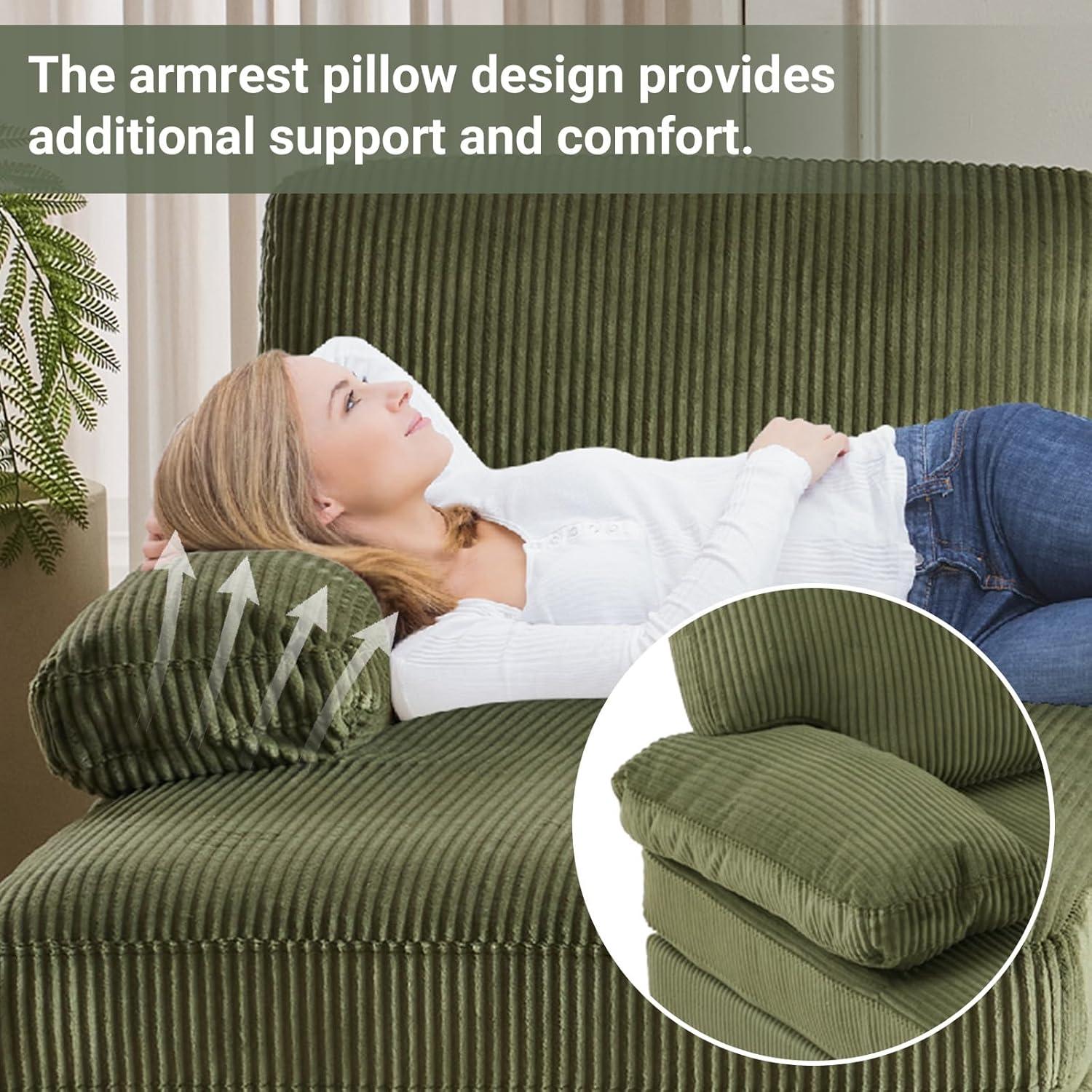 Ktaxon U-Shaped Sectional Sofa, 111"  Corduroy Couch, 4 Seat Lounge Sleeper with Double Chaise for Living Room Green