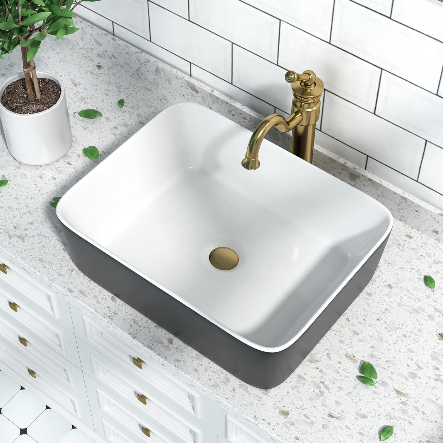 Elegant Dual-Tone 19" x 15" Rectangular Ceramic Vessel Bathroom Sink