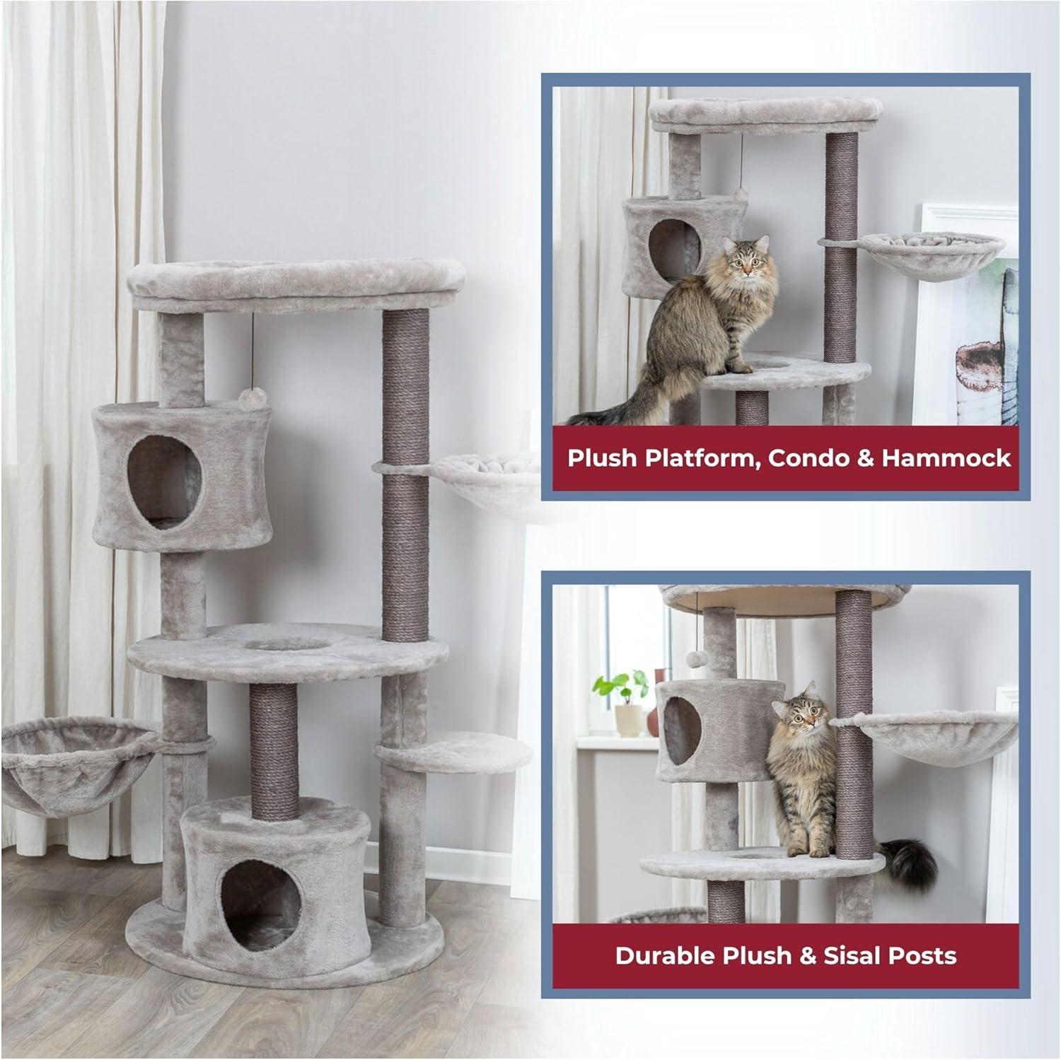 TRIXIE TRIXIE Anna 50-in Cat Tree, Jute Scratching Posts, Cat Tower with Condos, Hammocks, Platforms, Hanging Cat Toy