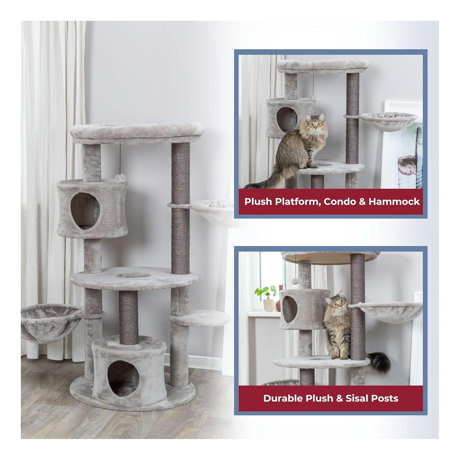 TRIXIE TRIXIE Anna 50-in Cat Tree, Jute Scratching Posts, Cat Tower with Condos, Hammocks, Platforms, Hanging Cat Toy