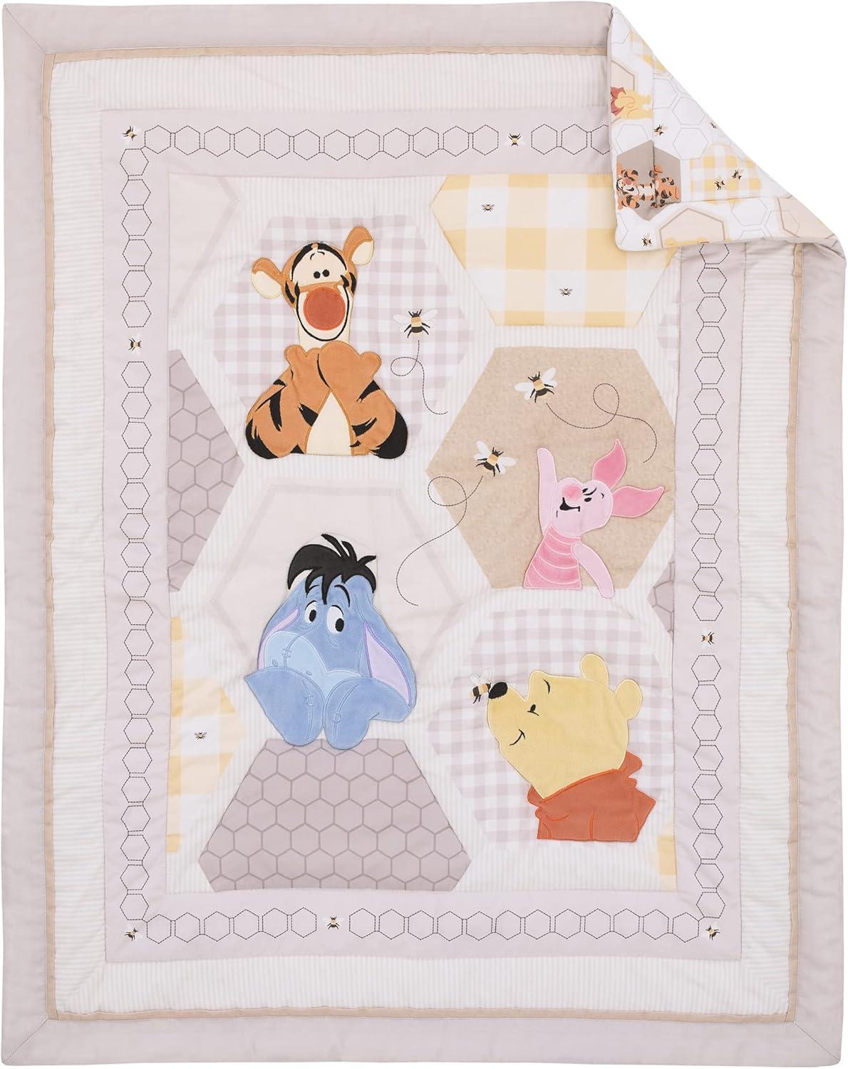 Disney NoJo Disney Winnie the Pooh Hugs and Honeycombs Patchwork with Piglet, Tigger and Eeyore 3 Piece Crib Bedding Set