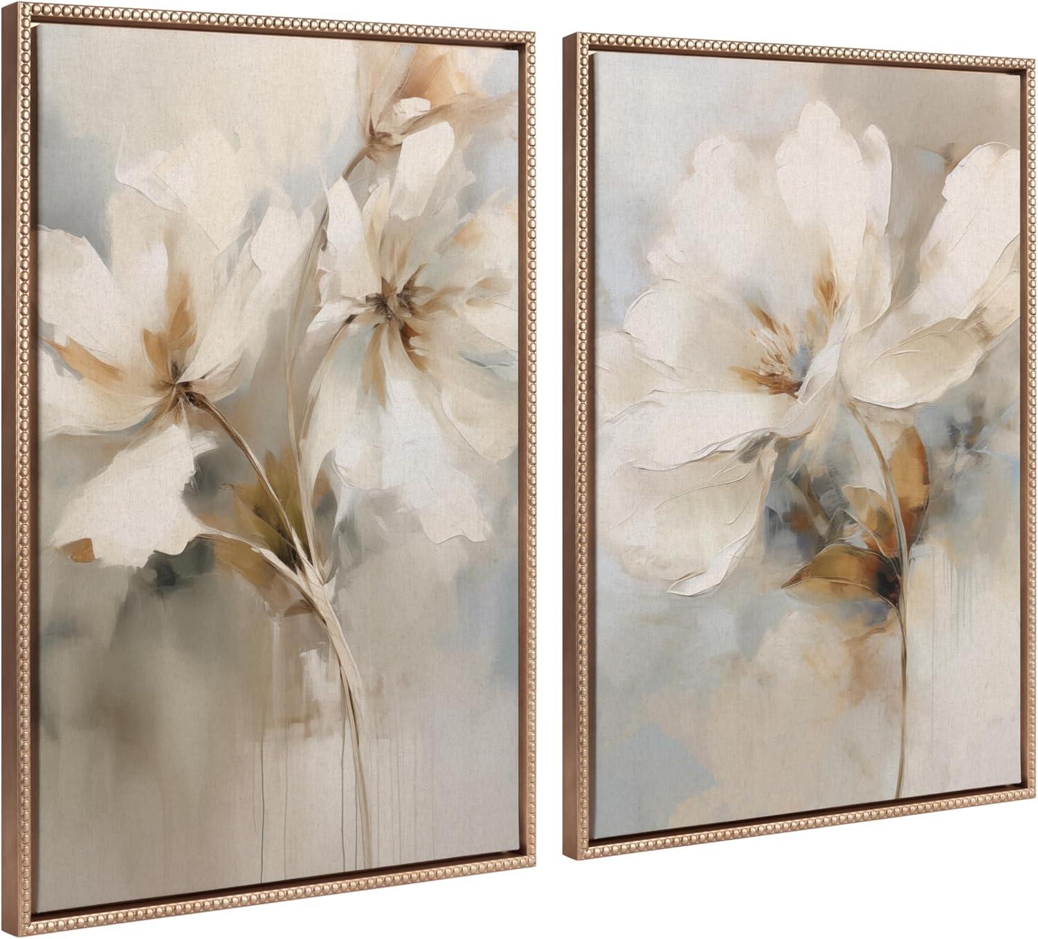 Kate & Laurel All Things Decor (Set of 2) 23"x33" Sylvie Beaded Botanical Floral 1 and 2 Framed Arts by The Creative Bunch Studio Gold